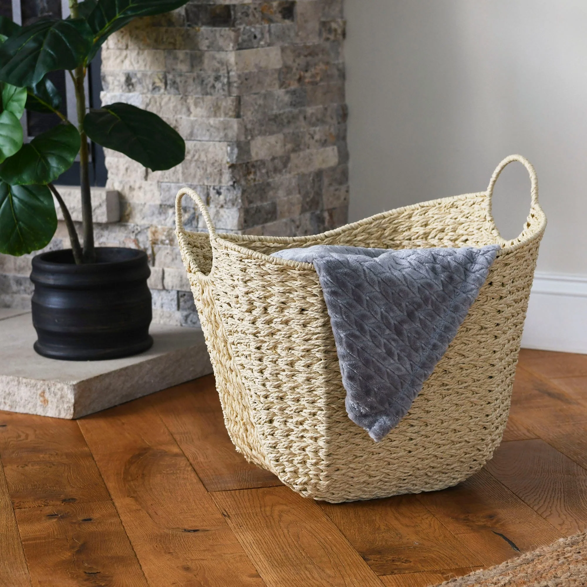 Household Essentials Woven Paper Rope Storage Basket with Handles