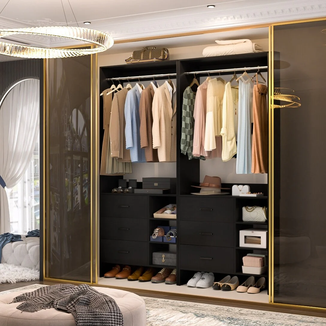Cimly 30'' W Freestanding Closet Sytem with Hanging Rod, Closet Organizer with Drawers and Shelves