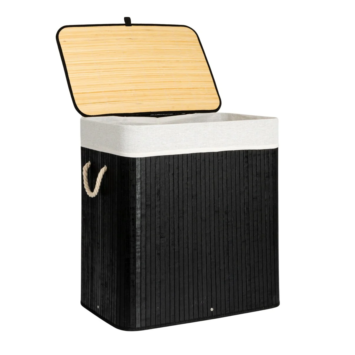 Household Essentials Bamboo Double Laundry Hamper with Rope Handles and Removable Laundry Bag