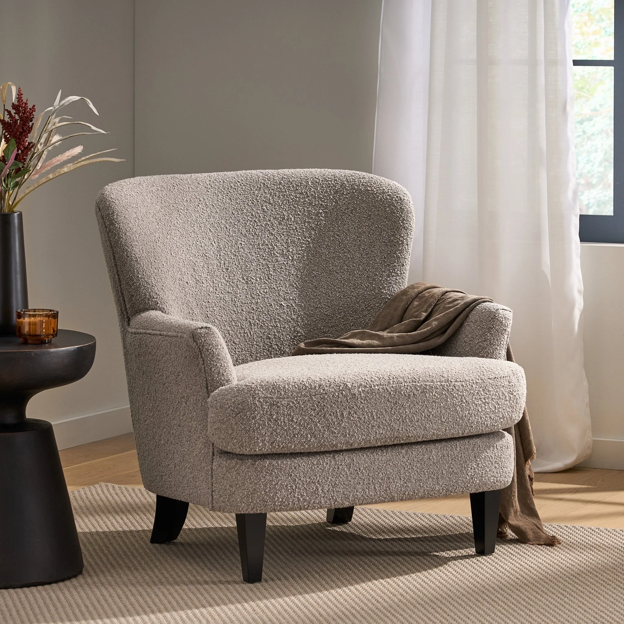 Melodique Boucle Fabric Upholstered Club Chair with Tapered Legs