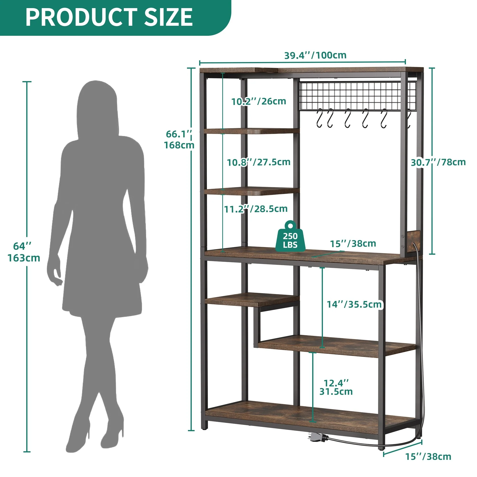 Moasis Kitchen Microwave Stand Bakers Rack Utility Storage Shelf with Power Outlet