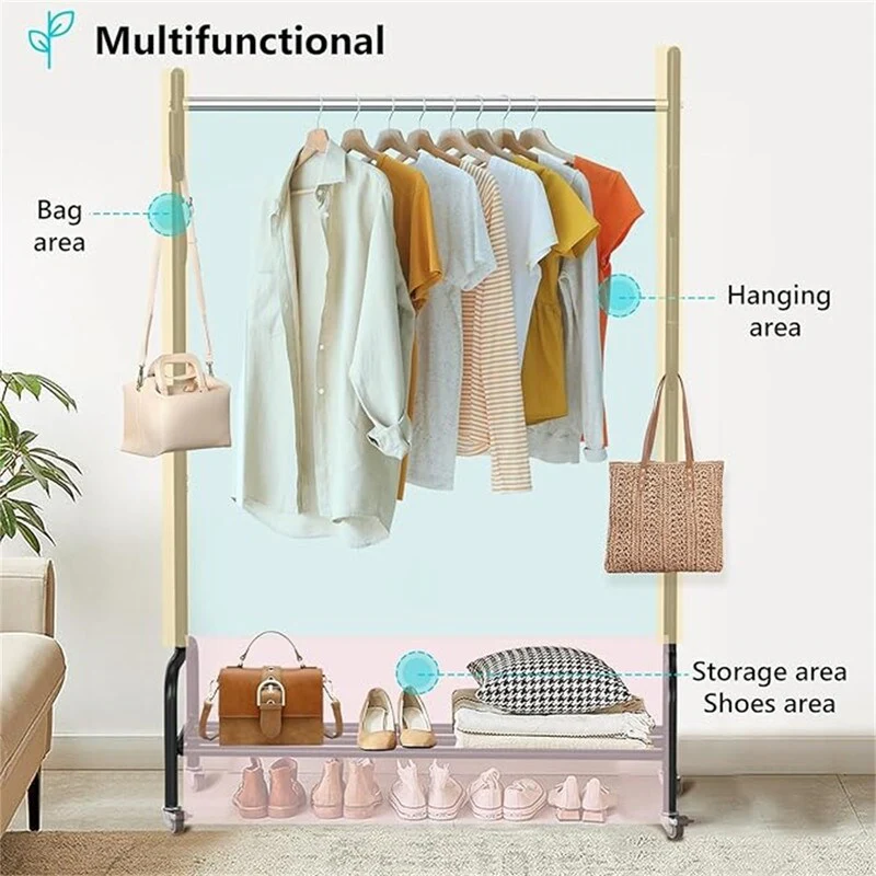 Heavy Duty Clothing Rack with Wheels and Bottom Shelf - 38.19