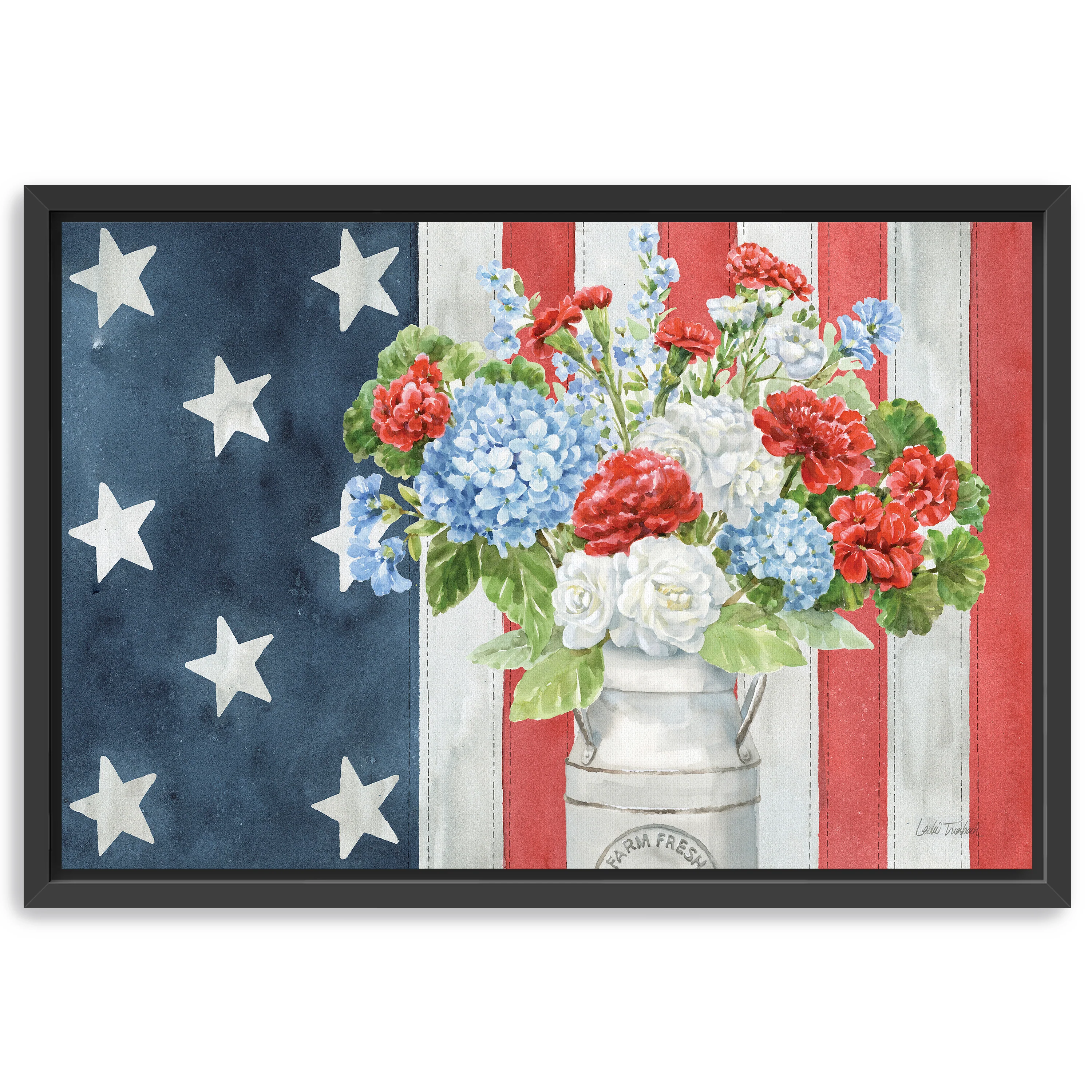 Red White and Blue Floral V Canvas Giclee