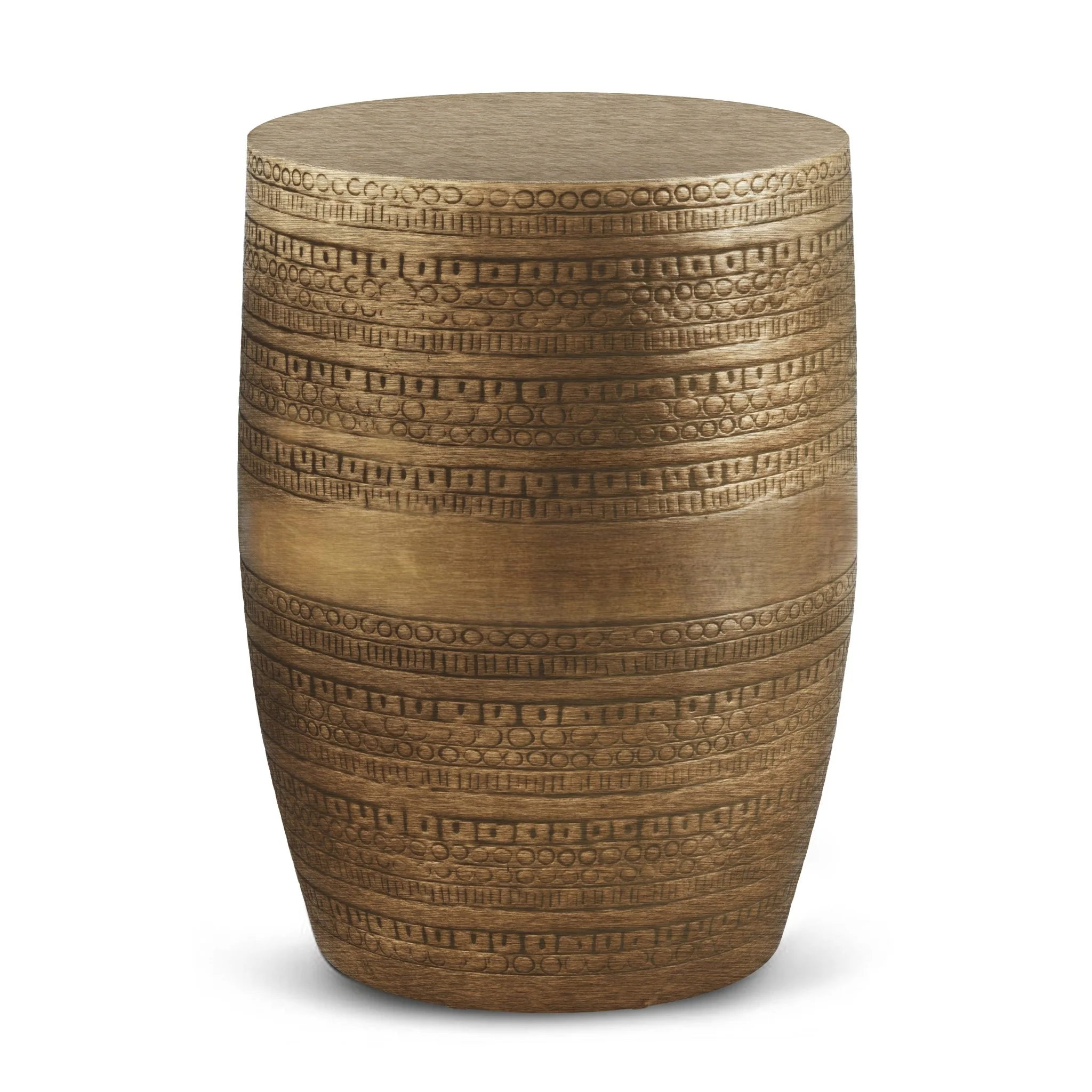 Heights Solid Metal Drum-Shaped Accent Table with Distinctive Texture
