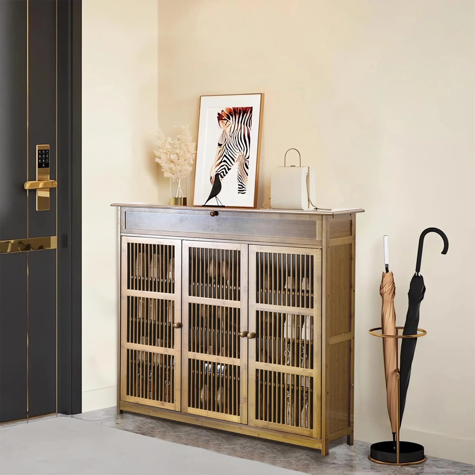 Shoe Cabinet with 3 Doors and Shelves Storage Organizer Entryway - 37