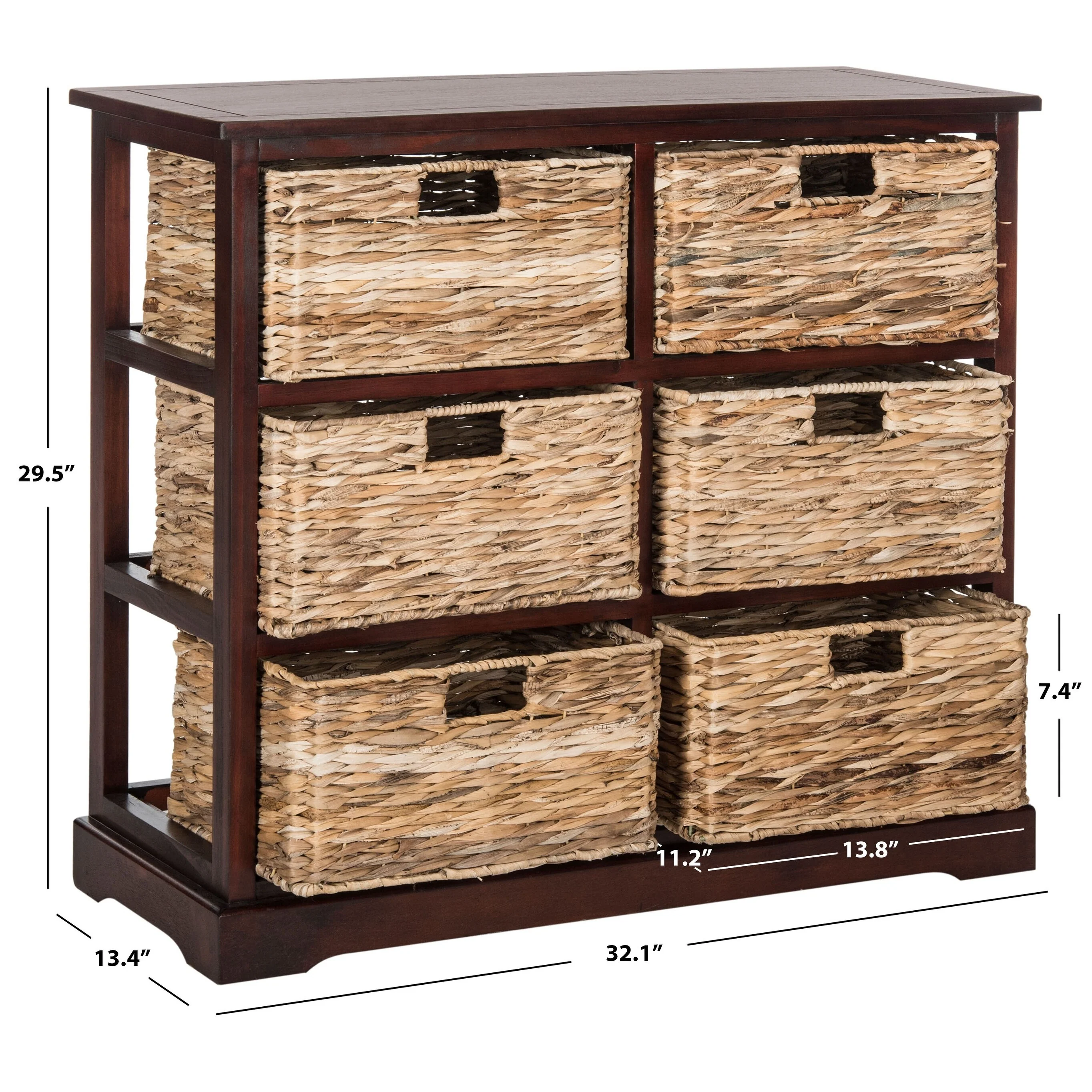 SAFAVIEH Fidelia Distressed Black 6-Drawer Wicker Basket Storage Chest - 32.1