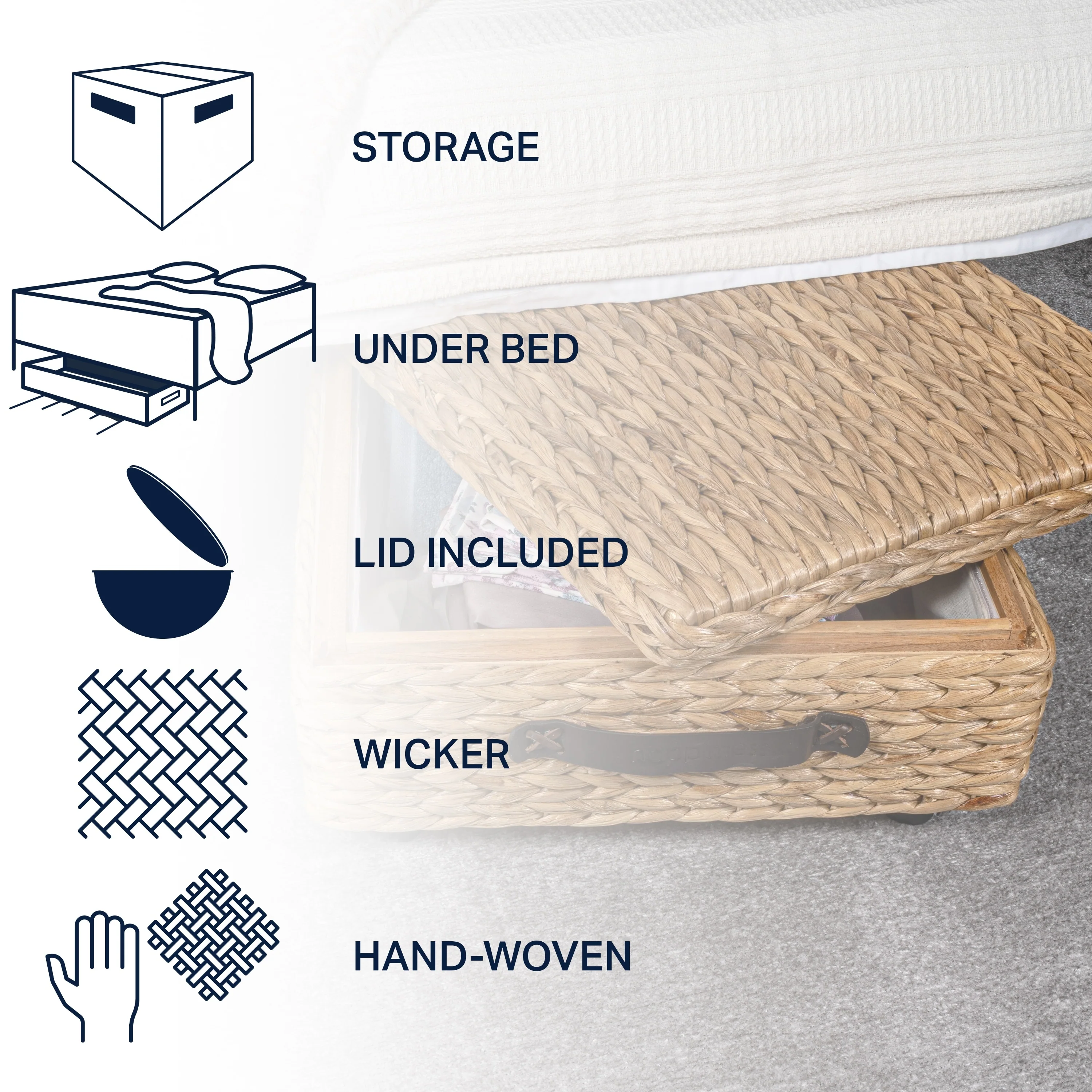 happimess Hyacinth/Wood Underbed Storage Bin with Wheels & Handles