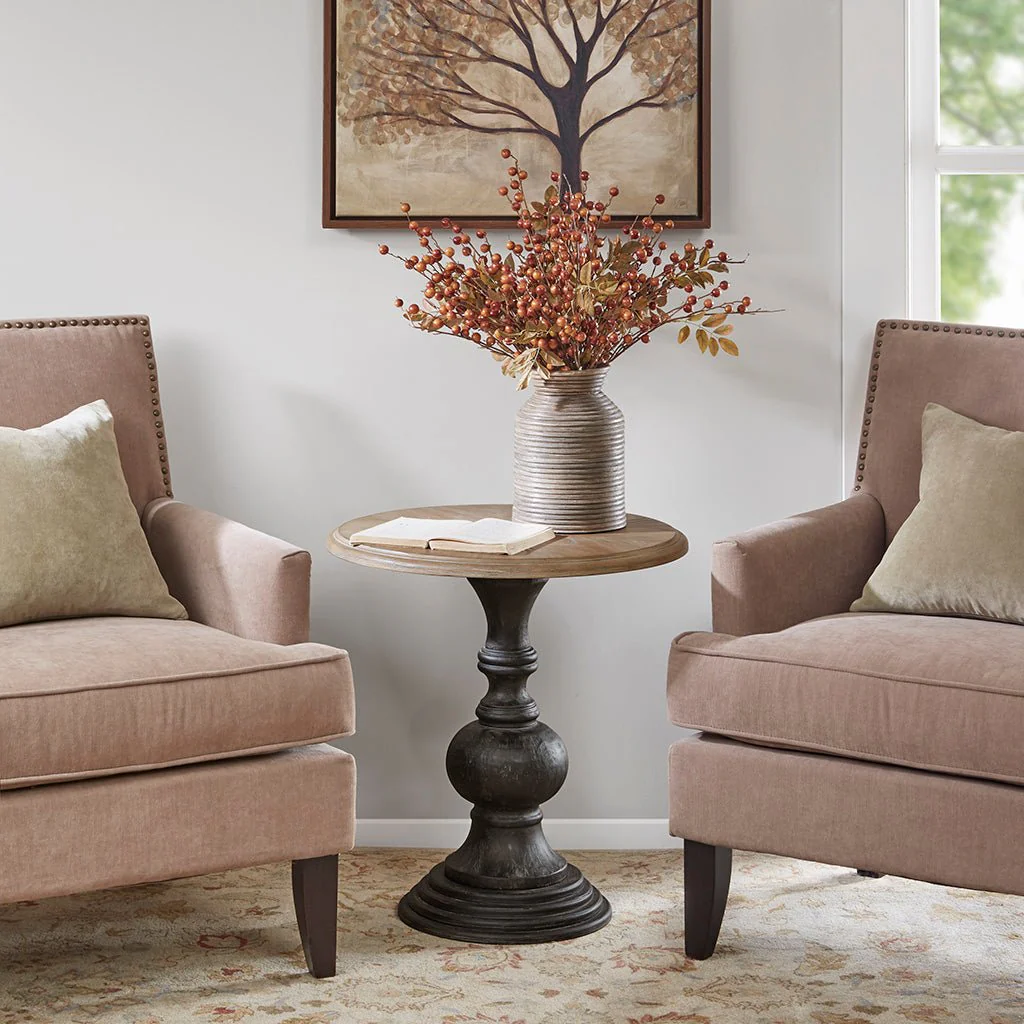 Round Accent Table with Pedestal Wood Base