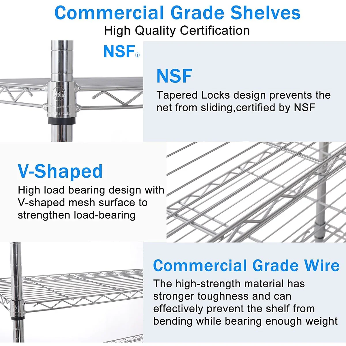 5 Tier Wire Shelving Unit, Heavy Duty Metal Large Storage Shelves Height Adjustable for Garage Kitchen Office