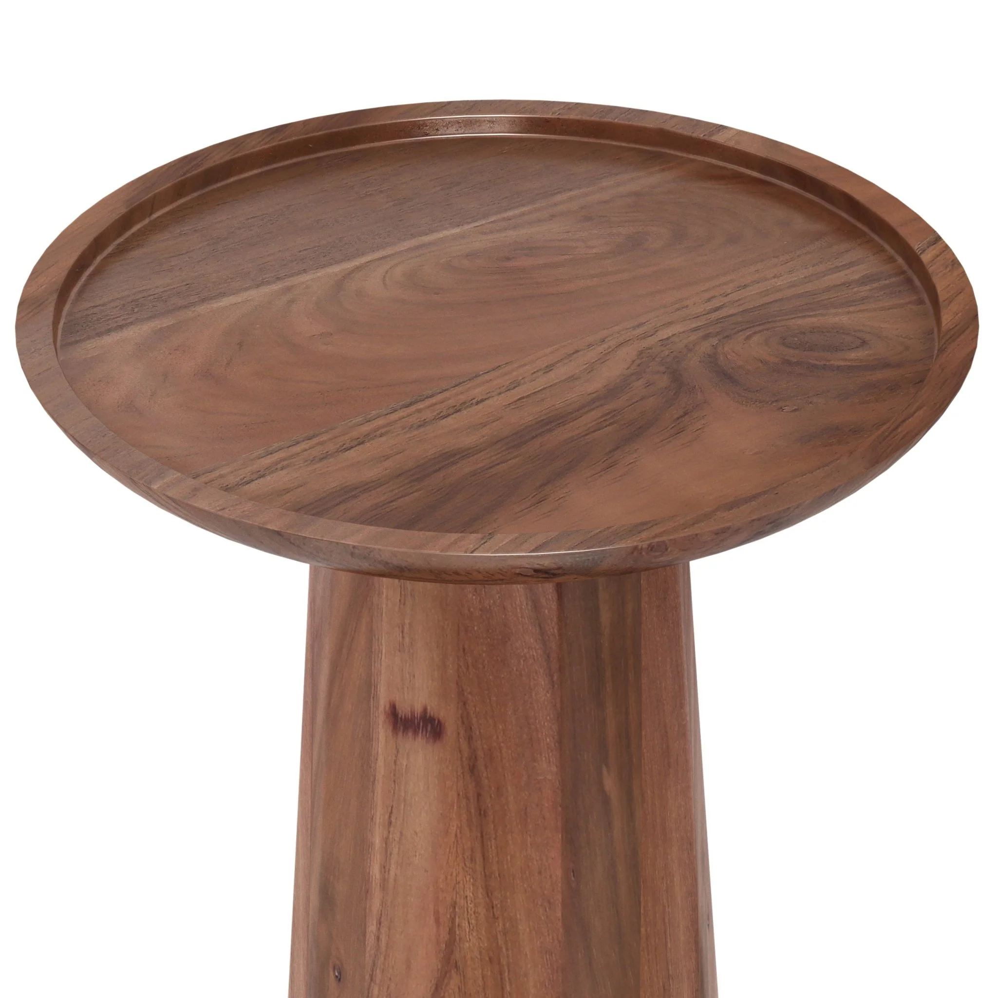 Pantomime Wooden Round Accent Table with Sculptural Design Base
