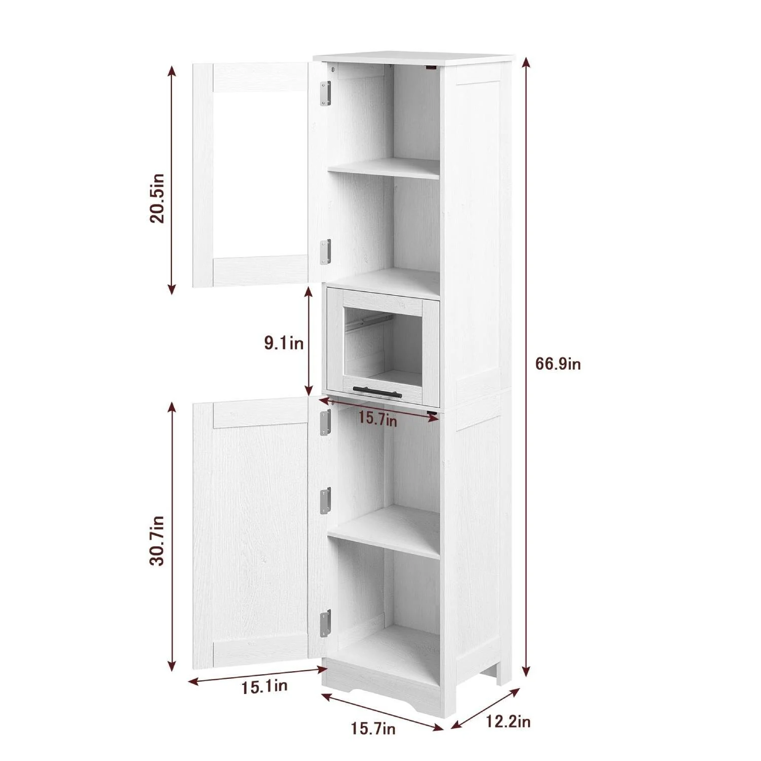 Tall Cabinet with Doors and Adjustable Shelf, Kitchen , Bathroom - N/A
