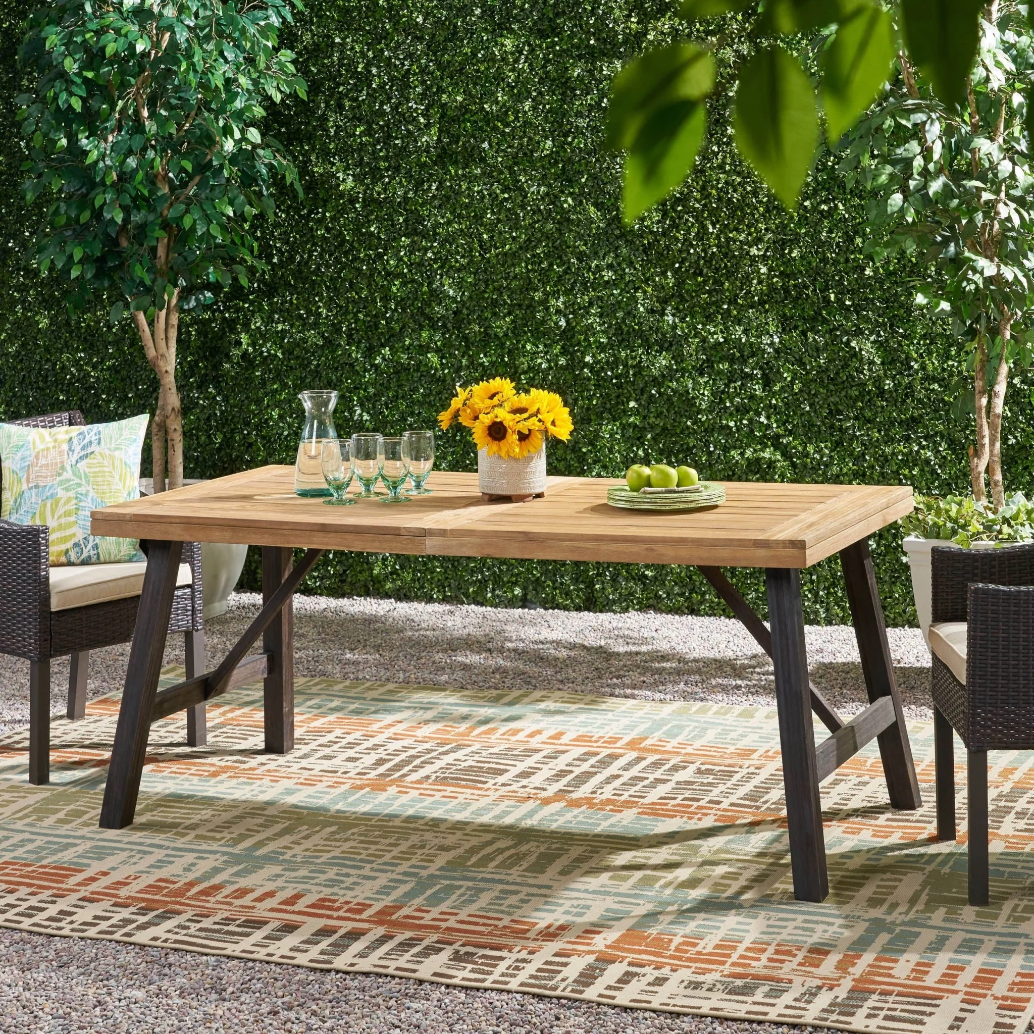 Outdoor Weather-Resistant Dining Table with Slat Panel Design