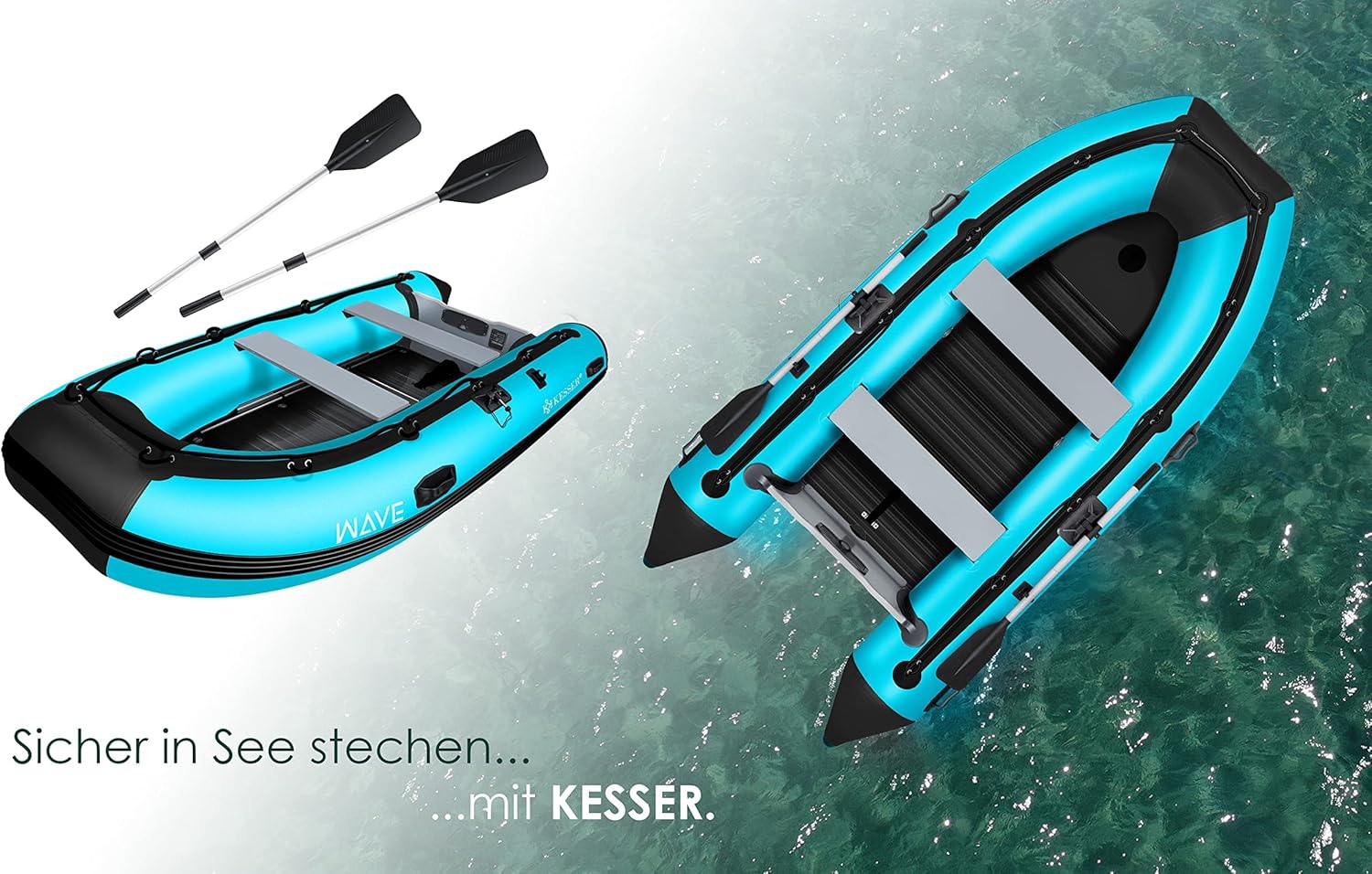 KESSER® Inflatable Boat 3.20 m for 4 People - Wave Motor Suitable Leisure Boat Paddle Boat Motor Boat Fishing Boat - with 2 Benches - Aluminium Base Paddle Pump Repair Kit & Bag Inflatable PVC