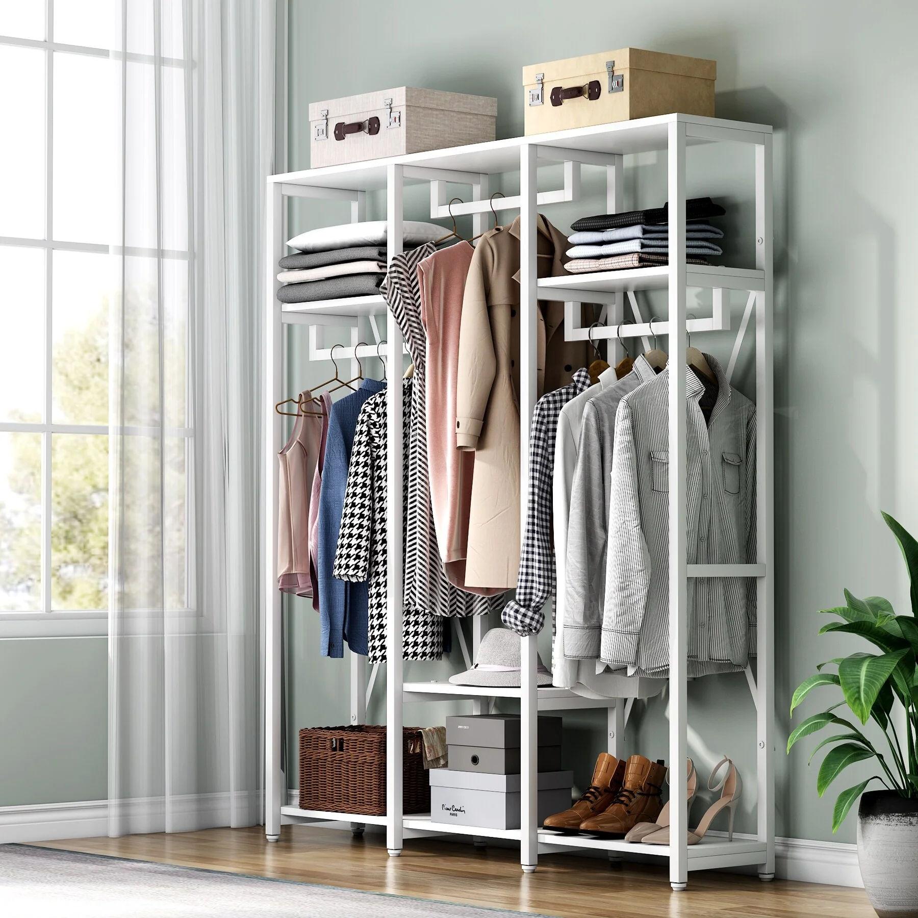 Tribesigns FreeStanding Closet Organizer, 3 Rod Garment Rack