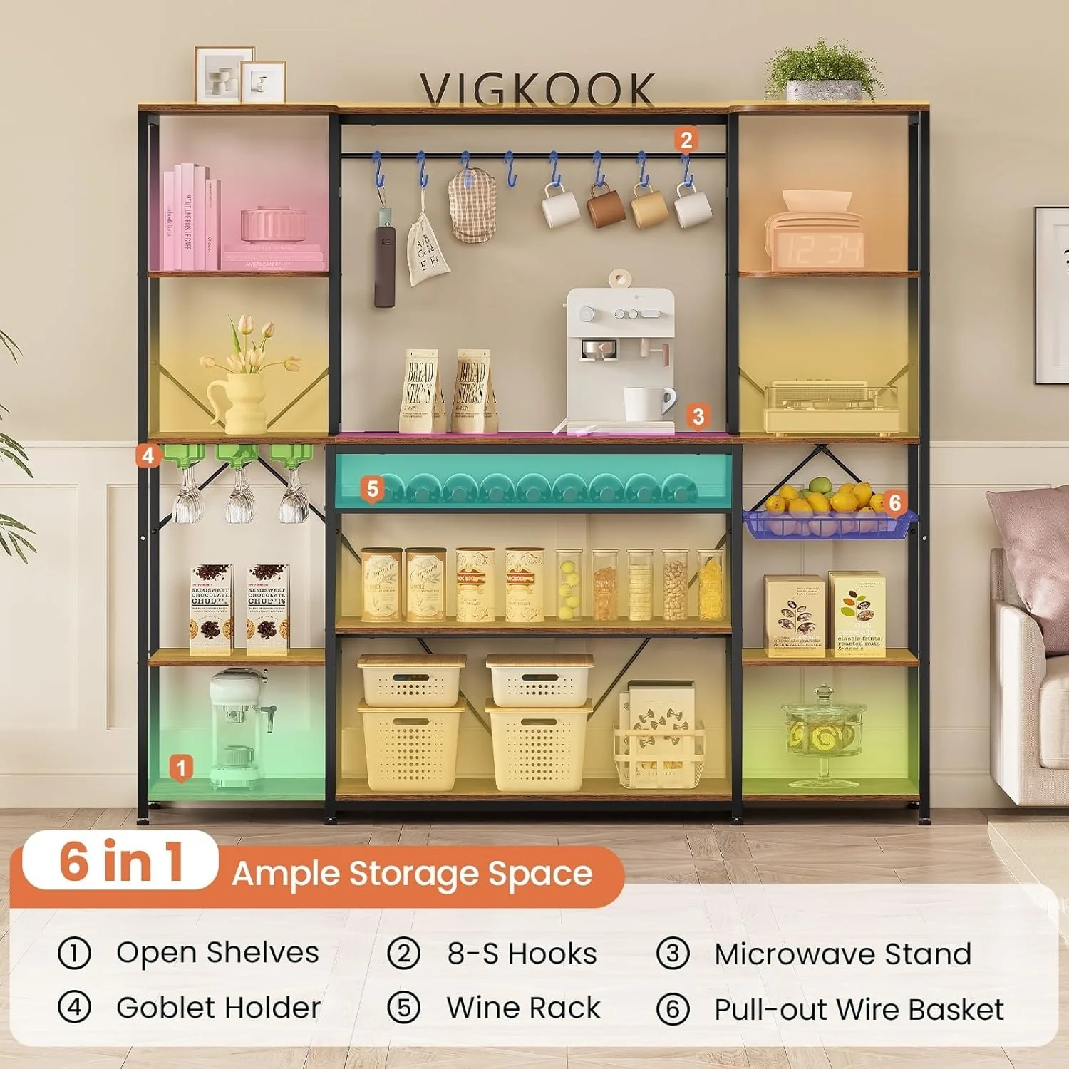 Bakers Rack Coffee Bar Wine Rack Storage Shelves