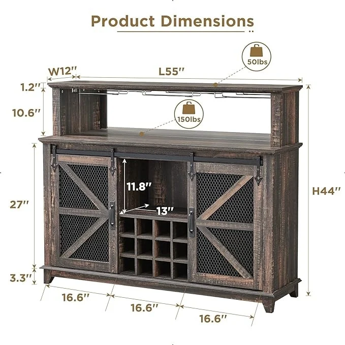 Farmhouse Coffee Bar Cabinet, Wine Bar Cabinet, Kitchen Buffet Cabinet