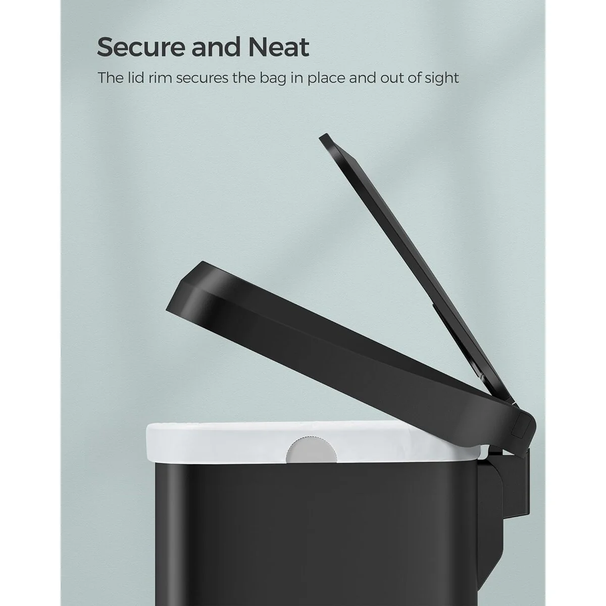 SONGMICS Kitchen Trash Can, 13-Gallon Stainless Steel Garbage Can, with Stay-Open Lid and Step-on Pedal, Soft Closure