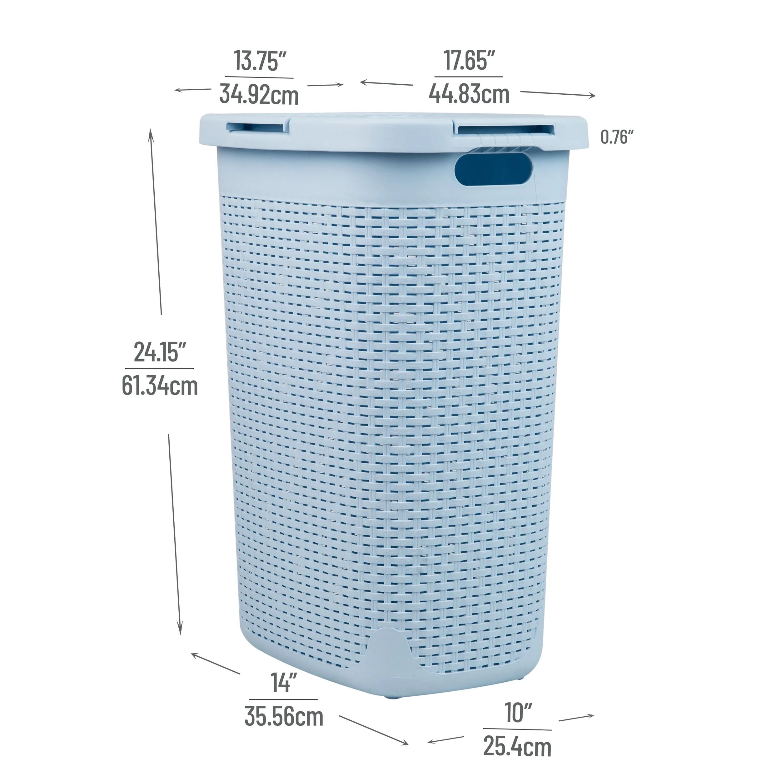 Mind Reader 60L Slim Laundry Hamper, Clothes Basket, Lid, Wicker Design, Plastic, 17.65
