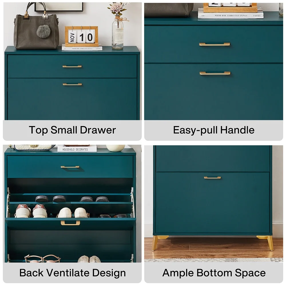 Freestanding Shoe Cabinet for Entryway, with 2 Flip Doors and Drawer - 32'W x 10''D x 43''H
