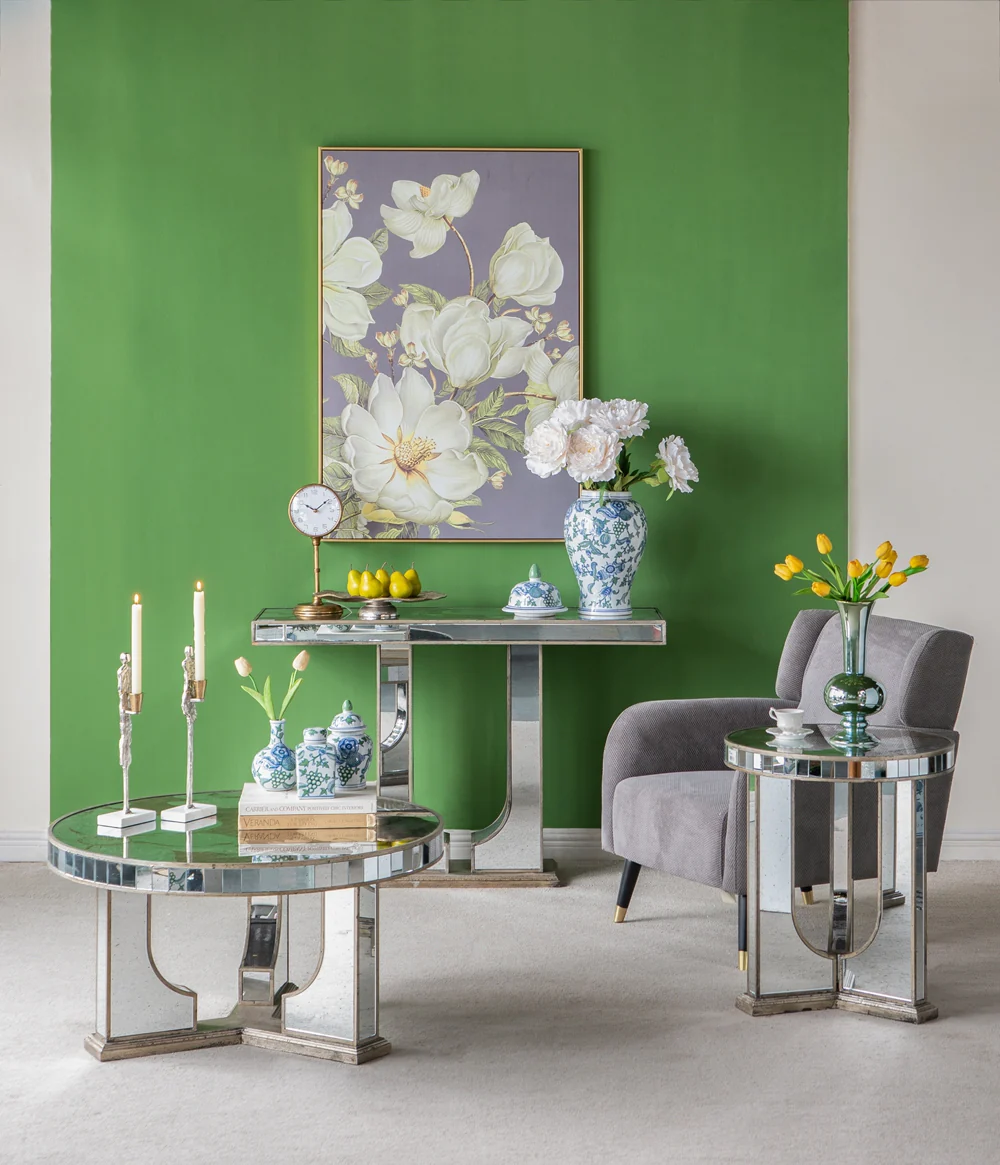 Aesthetic Rectangular Console Table with Floral Design