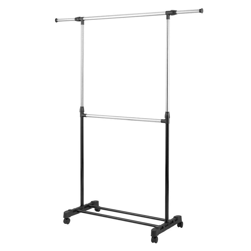 Single/Dual-bar Vertical & Horizontal Stretching Stand Clothes Rack with Shoe Shelf