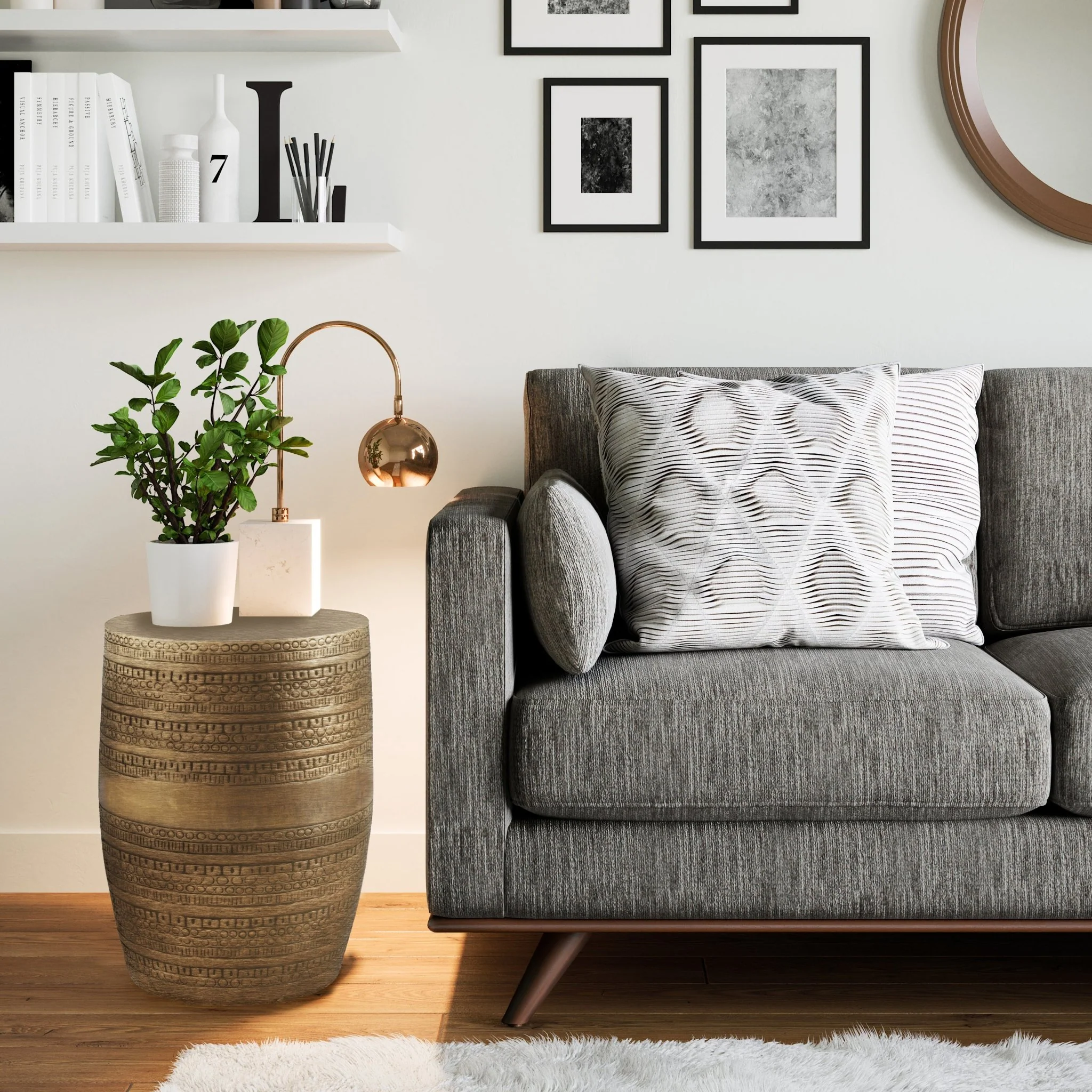 Heights Solid Metal Drum-Shaped Accent Table with Distinctive Texture