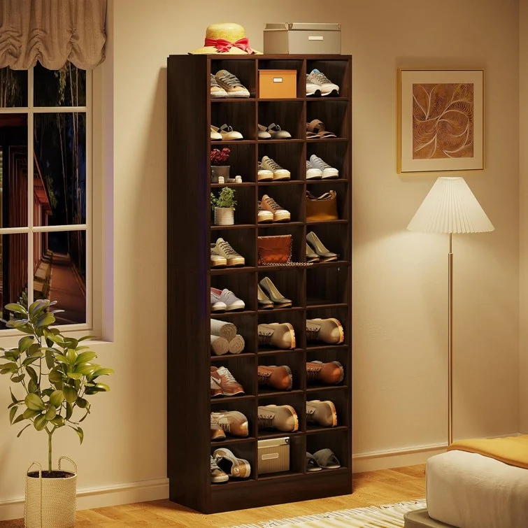 30 Pairs Tall Shoe Cabinet, 10 Tiers White Wooden Shoe Storage Rack for Closet, Entryway - 10-tier