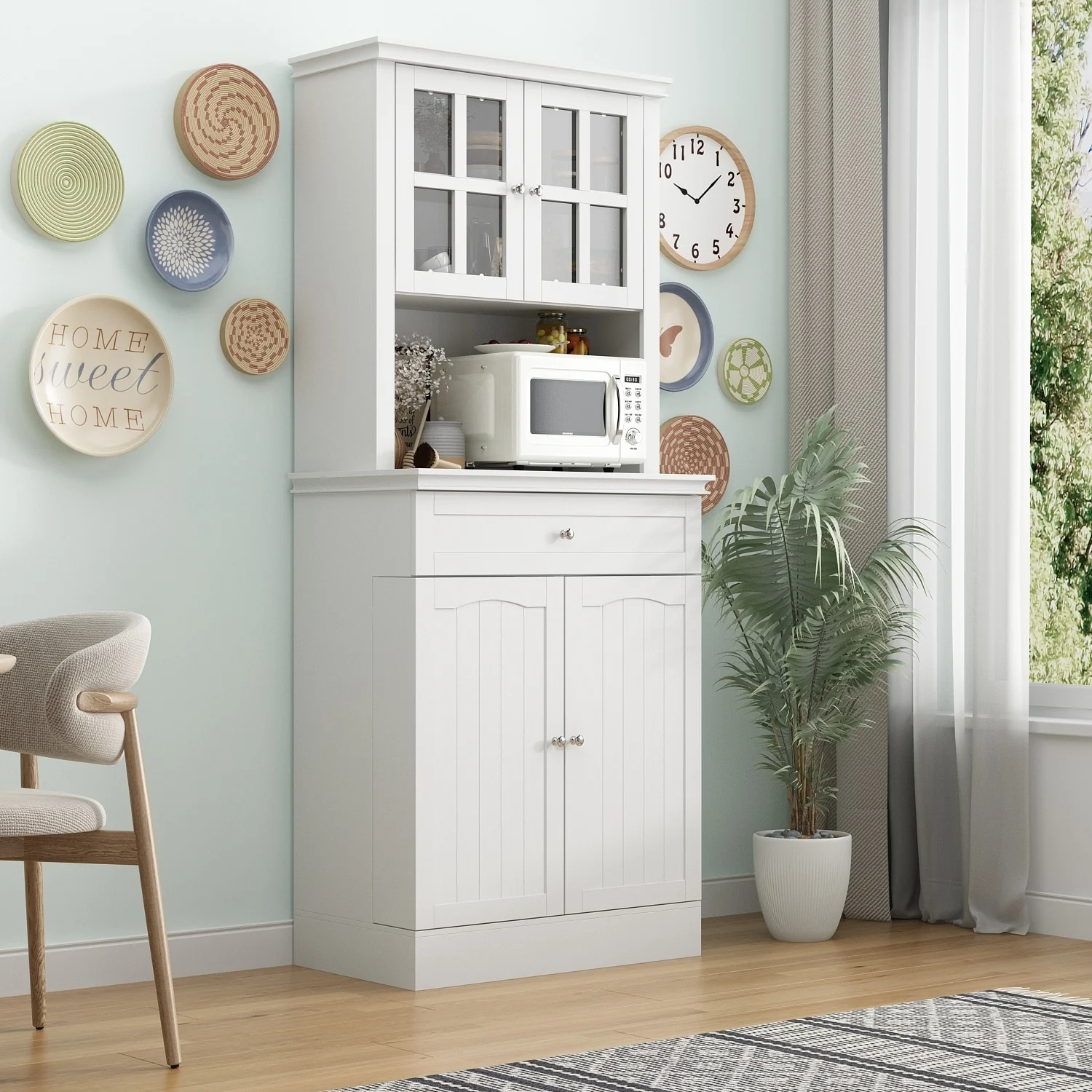 Long Standing Kitchen Cabinet with Large Open Space for Microwave - 30