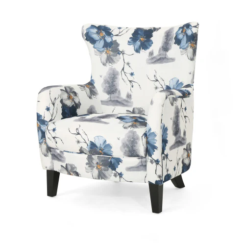 Upholstered Club Chair with Patterned and Curved Armrest