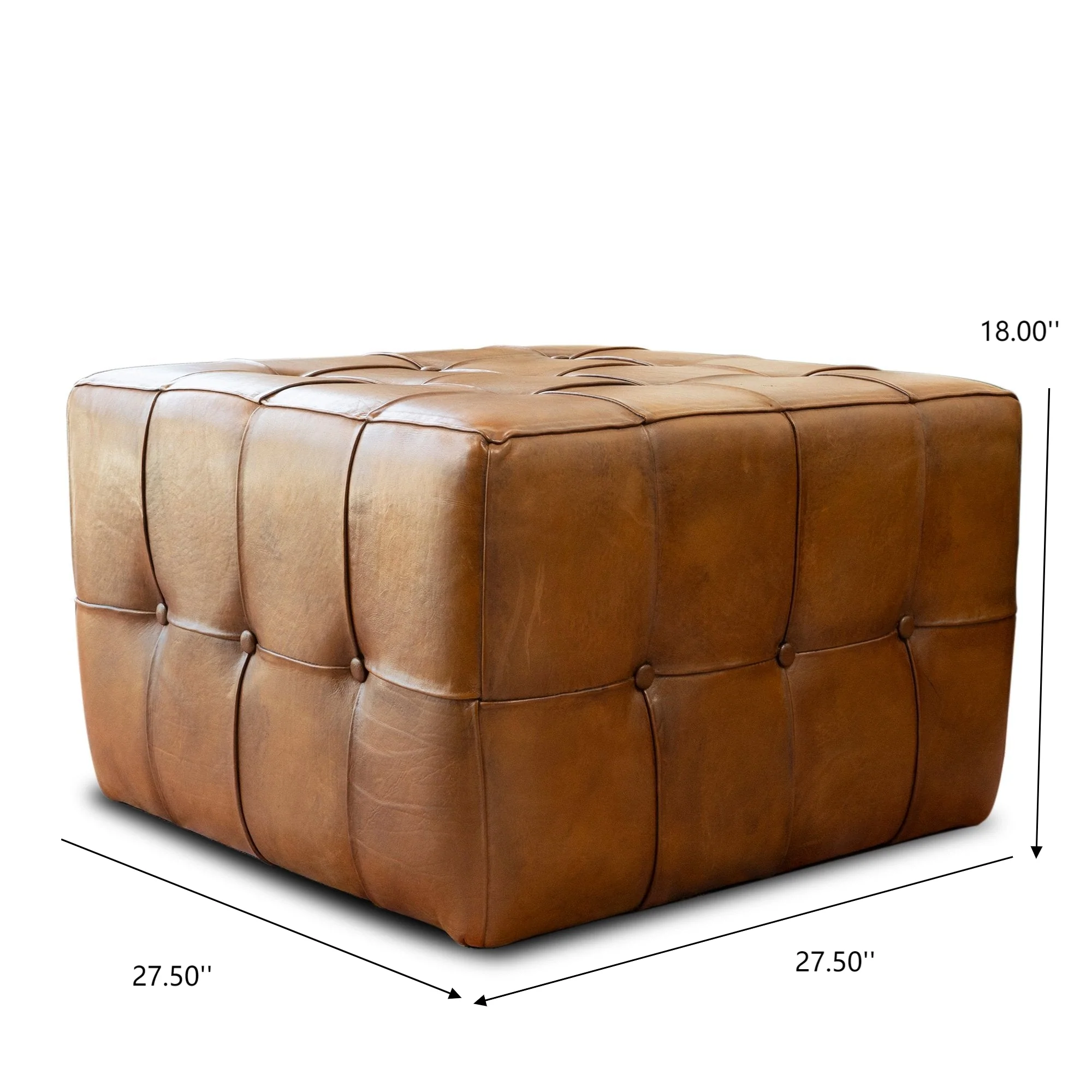 Benjiro Square Tan Leather Ottoman