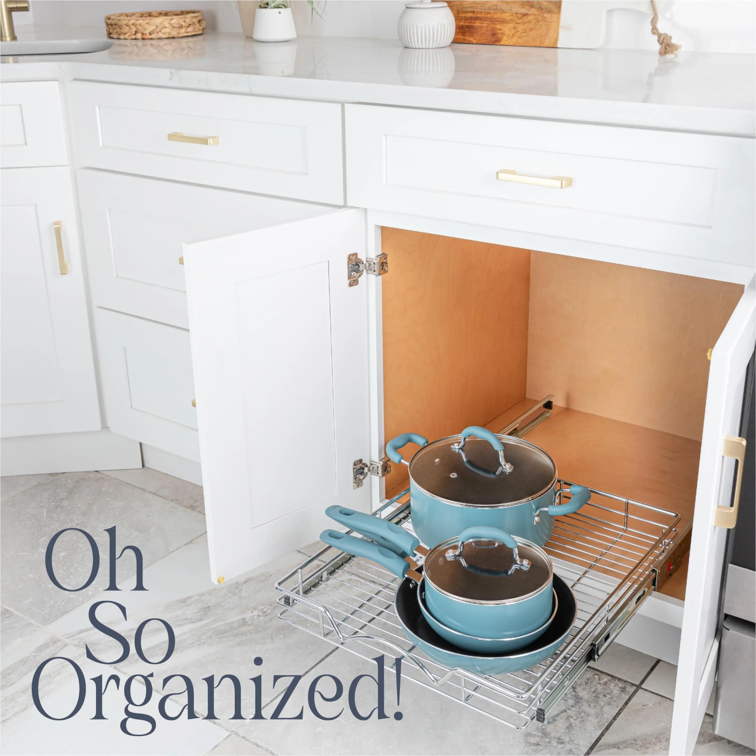 Pull Out Cabinet Drawer Organizer, Heavy Duty- Steel Metal- Chrome Finish