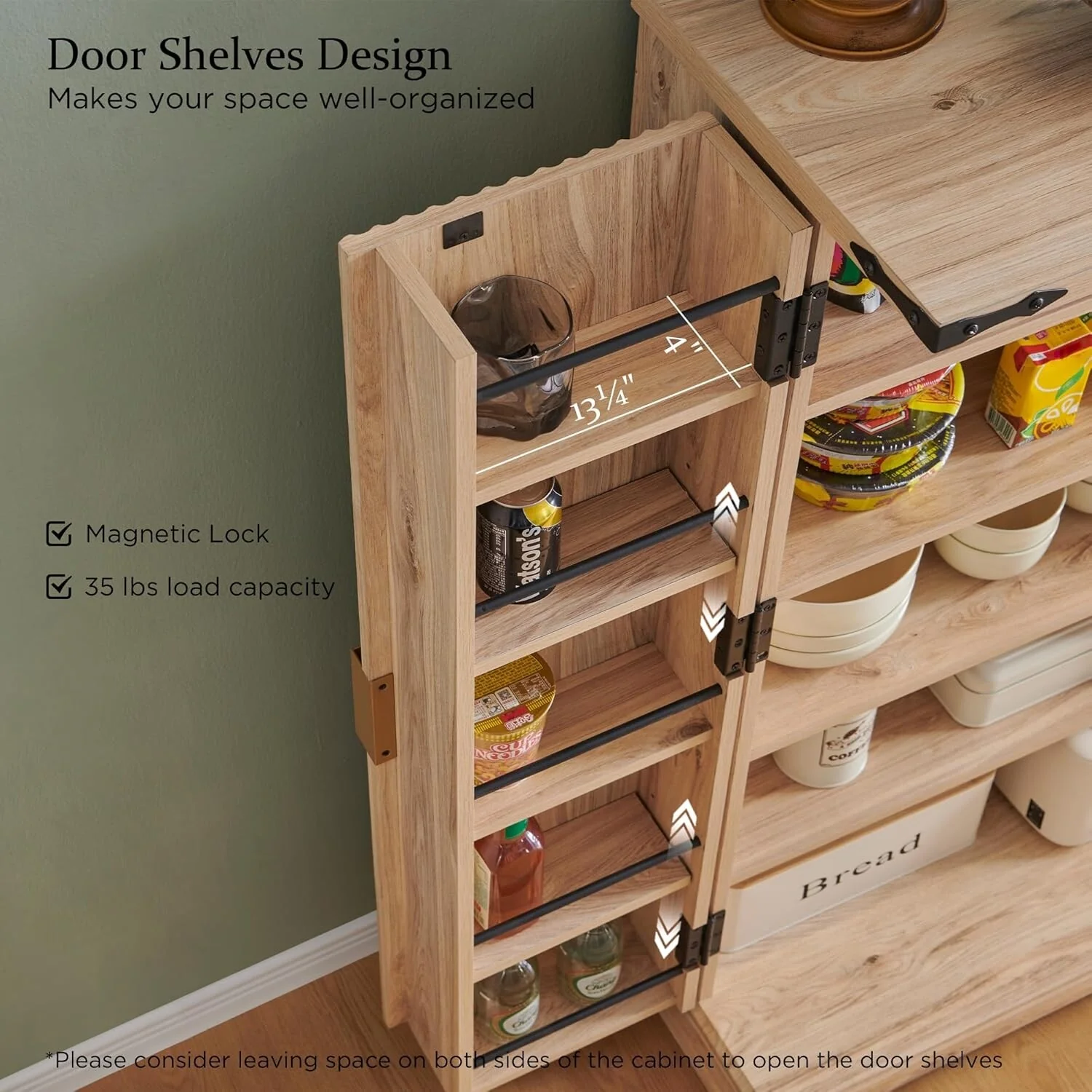 Modern Fluted Pantry Cabinet, Storage Cabinet, Wood Cupboard Organizer