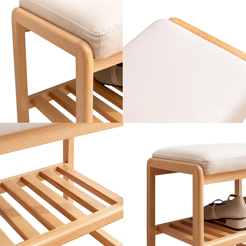 Solid Wood Shoe Bench with Sponge Cushion, Shoe Rack for Entryway - 23
