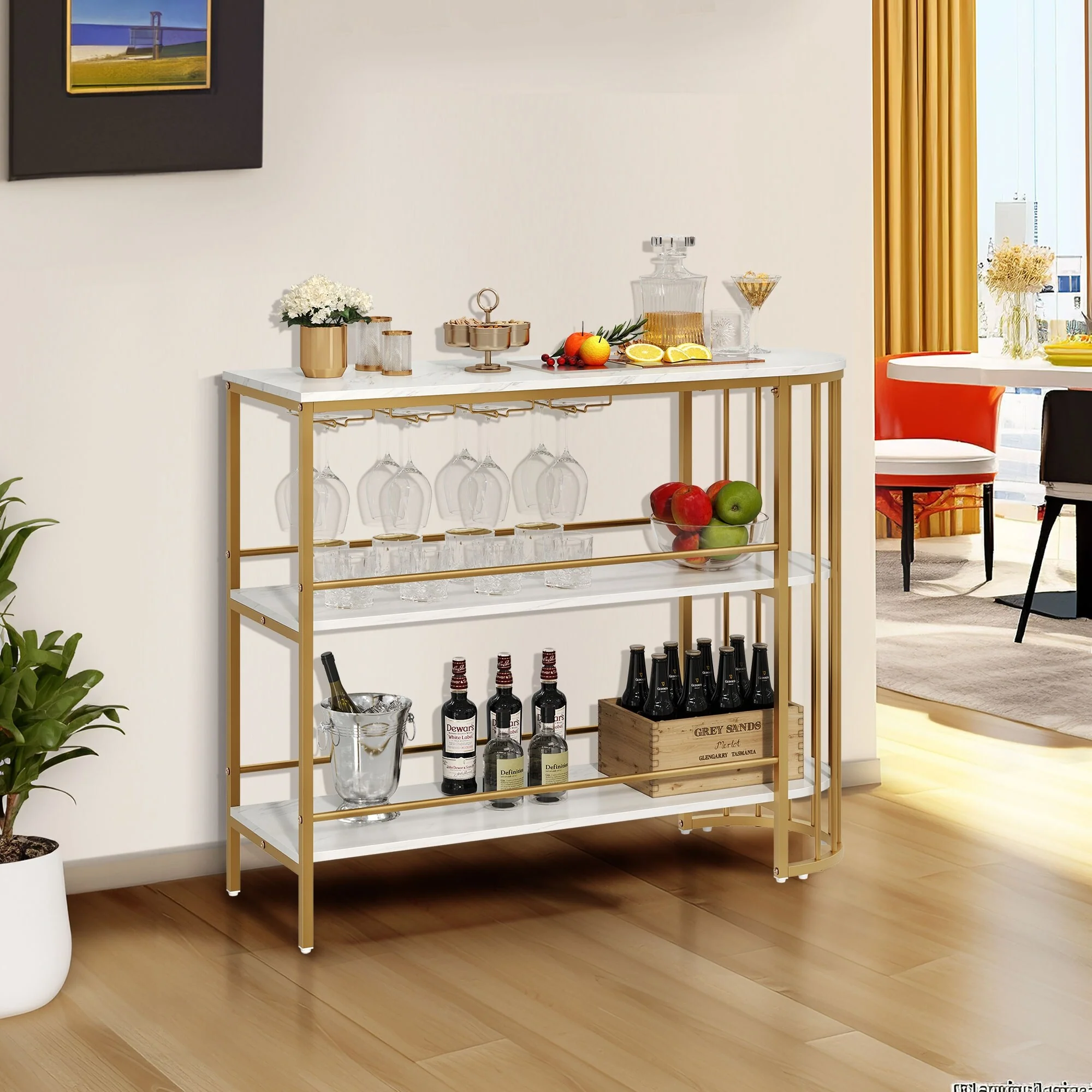 Moasis Home Bar Unit 3-Tier Liquor Bar Table with Glass Holder