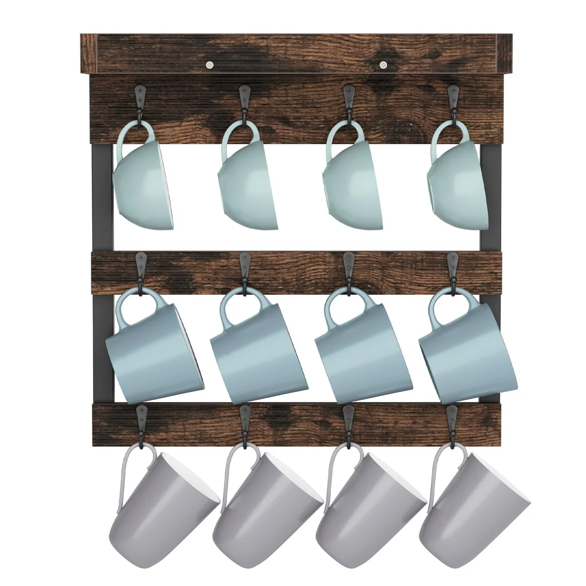 Coffee Mug Display Rack Wall Mounted Shelf with 12 Hooks for Kitchen