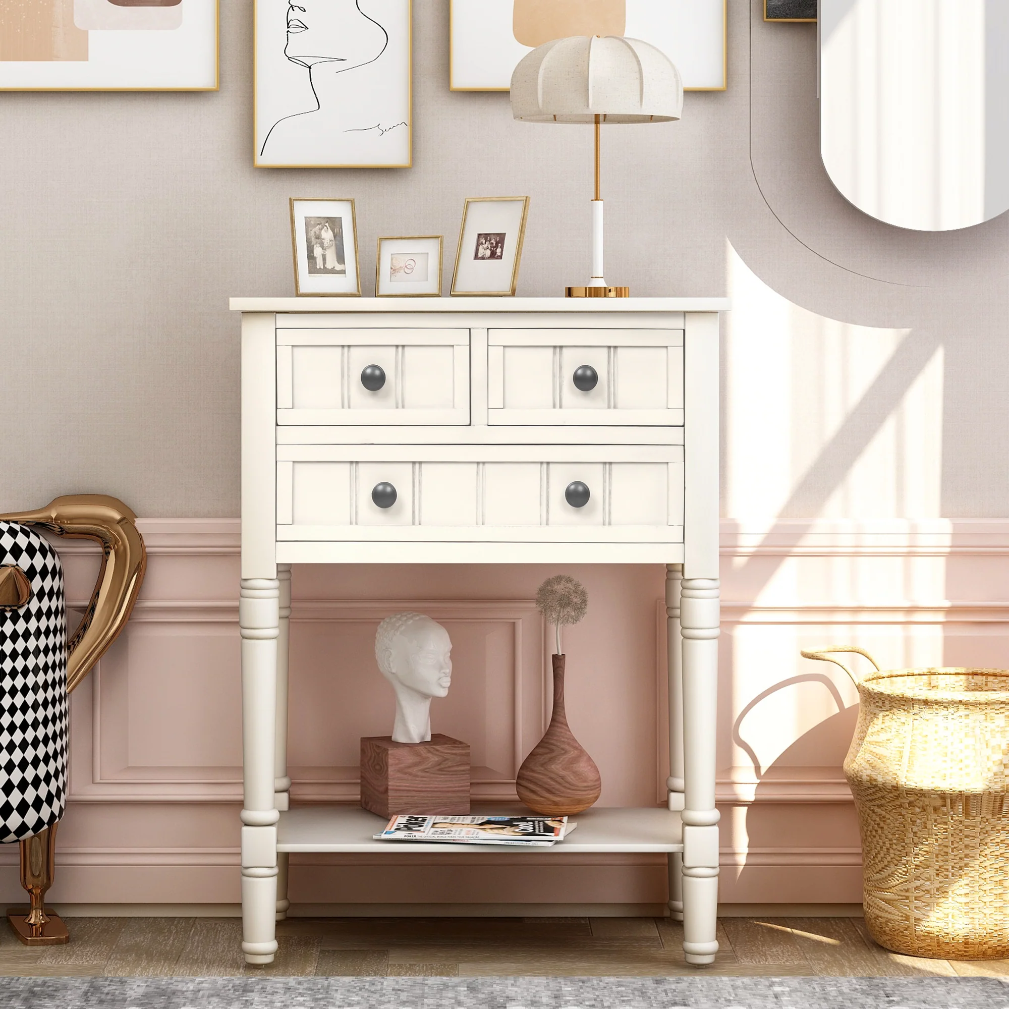 Kylie Console Table with 3 Storage Drawers and Bottom Shelf