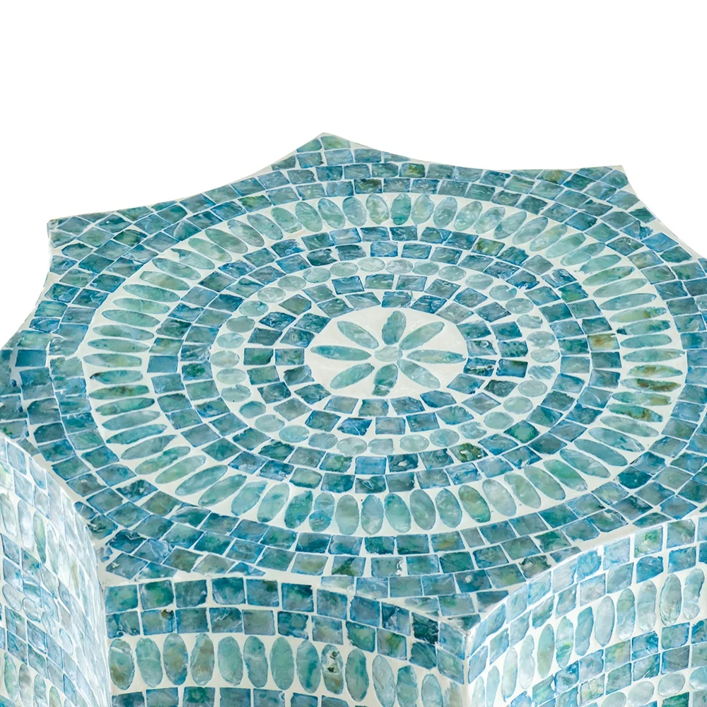 Blue Scalloped Capiz Side Table