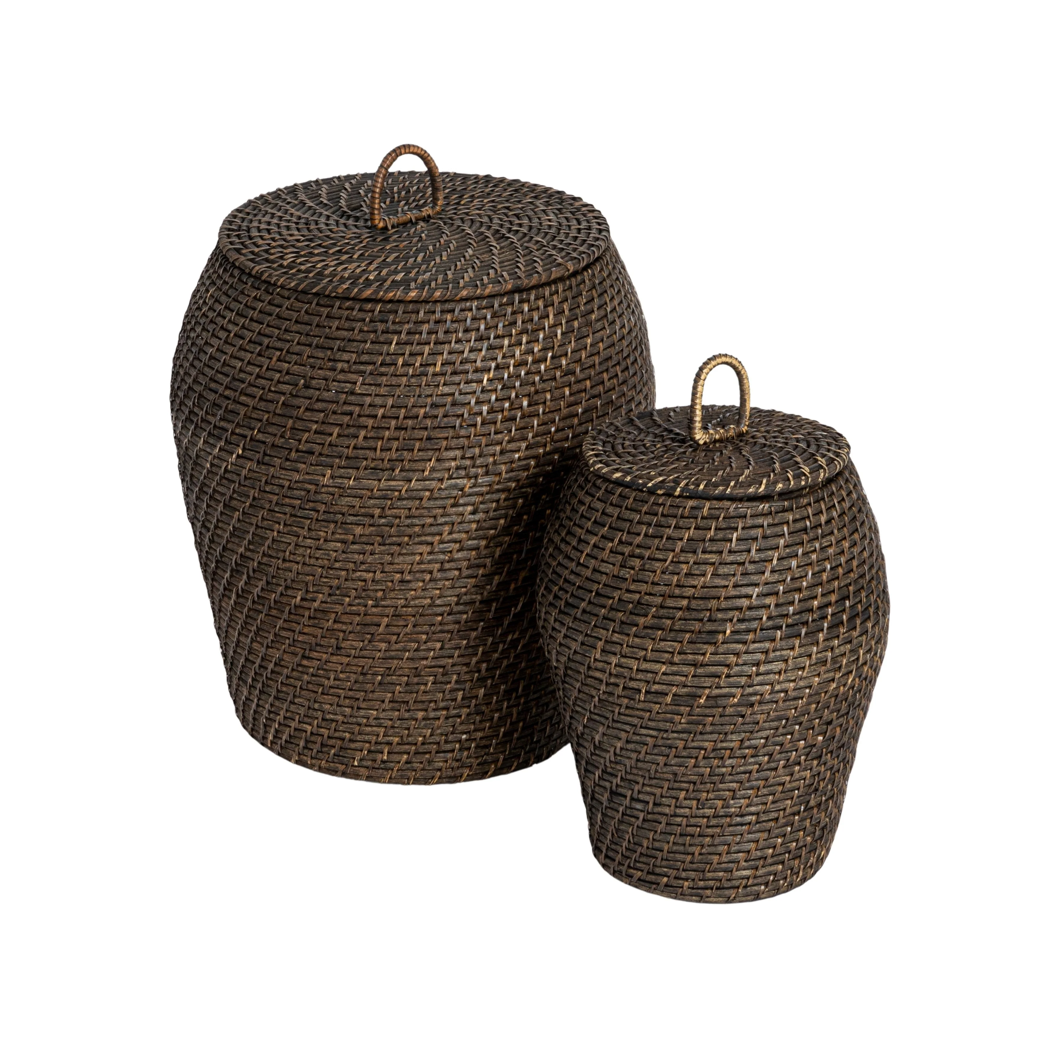 Hand-Woven Rattan Wicker Storage Baskets with Lids, Set of 2