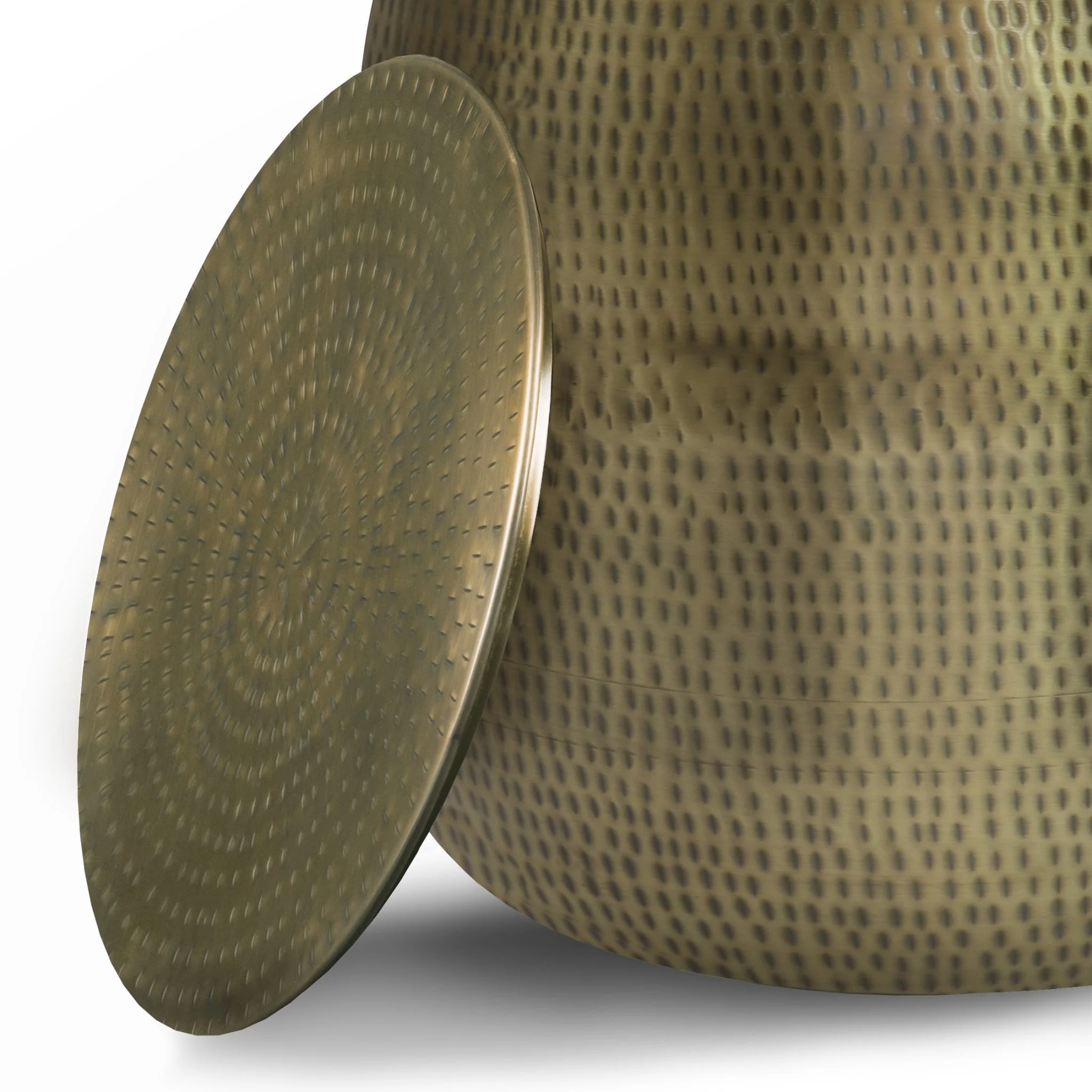 Destiny Drum-Shaped Hammered Accent Table with Removable Top