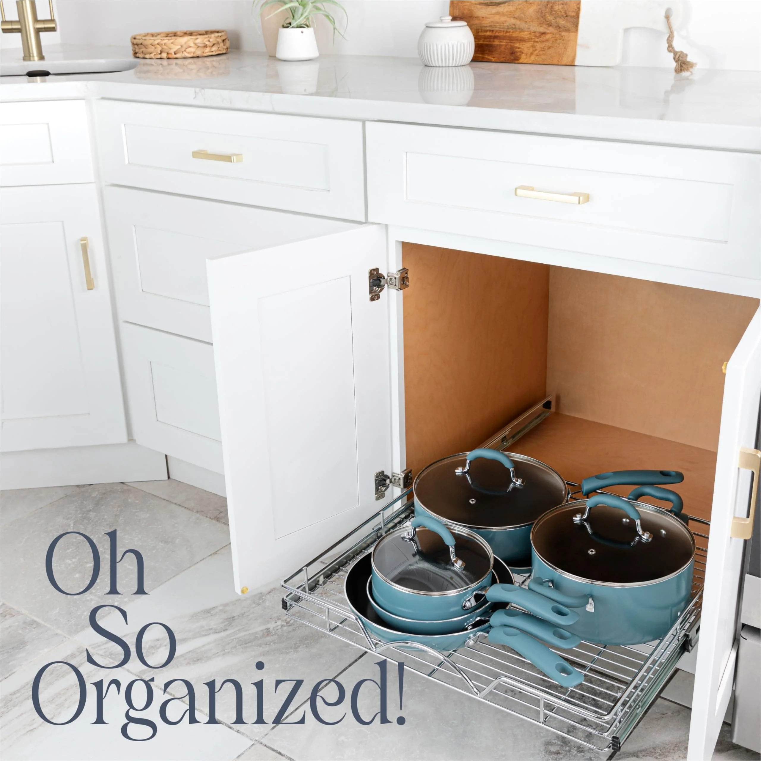 Pull Out Cabinet Drawer Organizer, Heavy Duty- Steel Metal- Chrome Finish