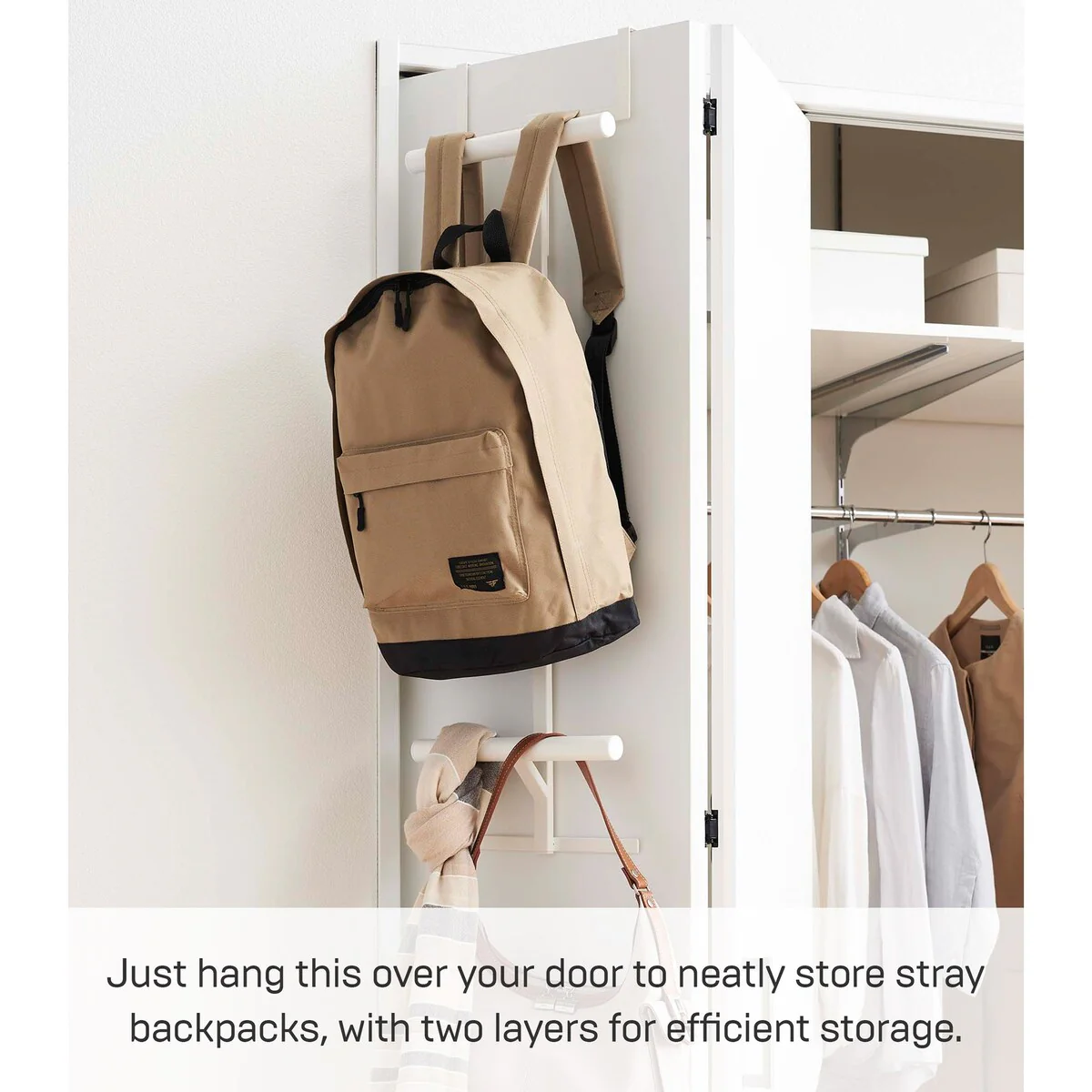 Yamazaki Home Over-the-Door Backpack Hanger, Steel, Holds 22 lbs - L 4.53 x W 10.43 x H 36.42 inches