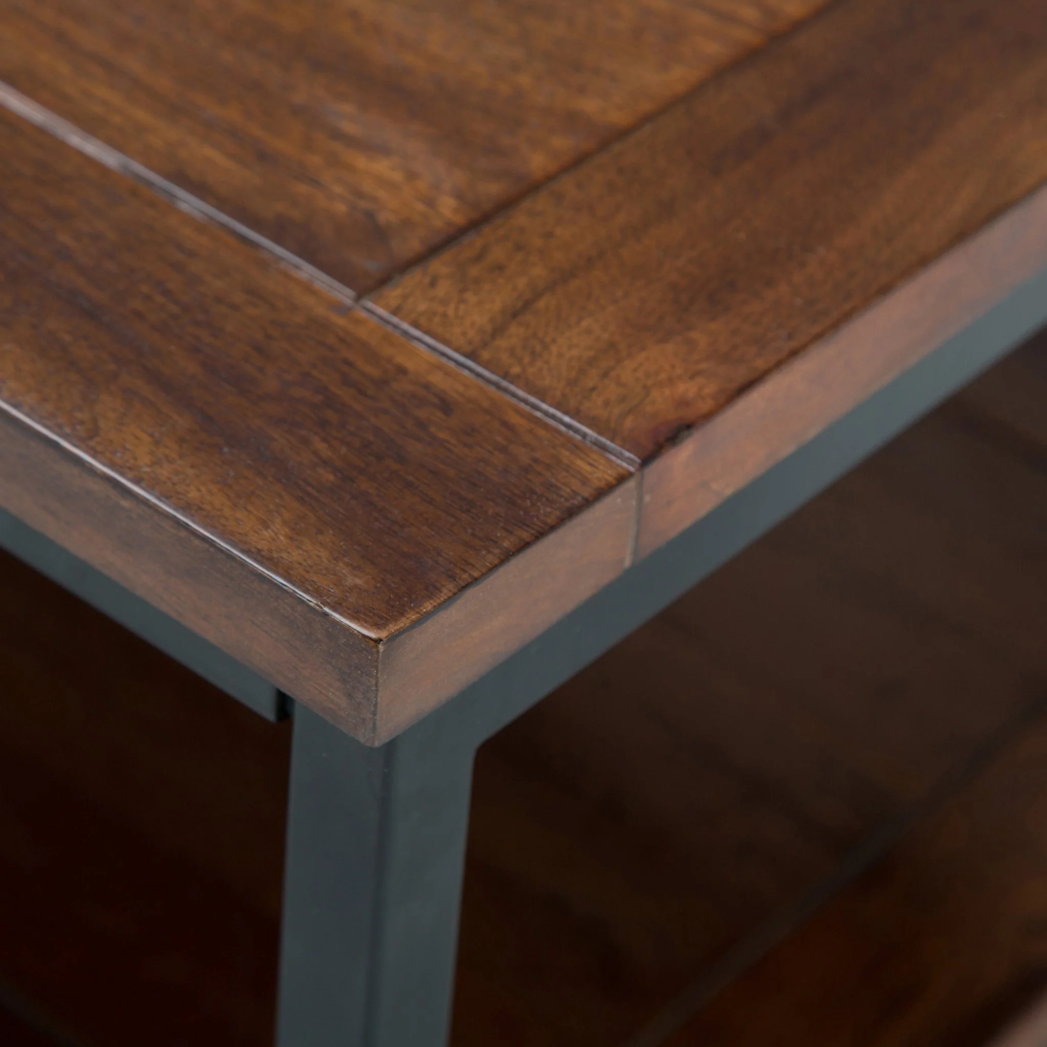 Haloed Rectangular Coffee Table with Open Bottom Shelf and Metal Frame