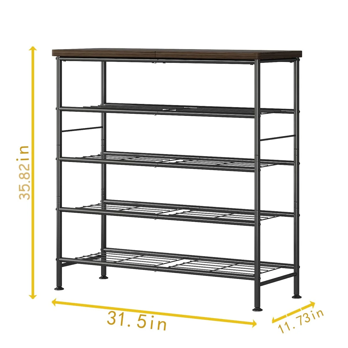Shoe Rack Organizer 5 Tier for Closet Entryway Free Standing Metal Storage Shoe Shelf with MDF Top Board,Black+Rustic Brown