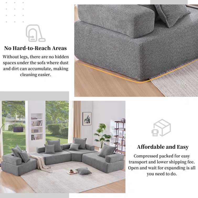 Luxury Sofa Boucle Oversized Modular U-shaped Sectional Sofa Convertible Sleeper Couch Sofa Bed