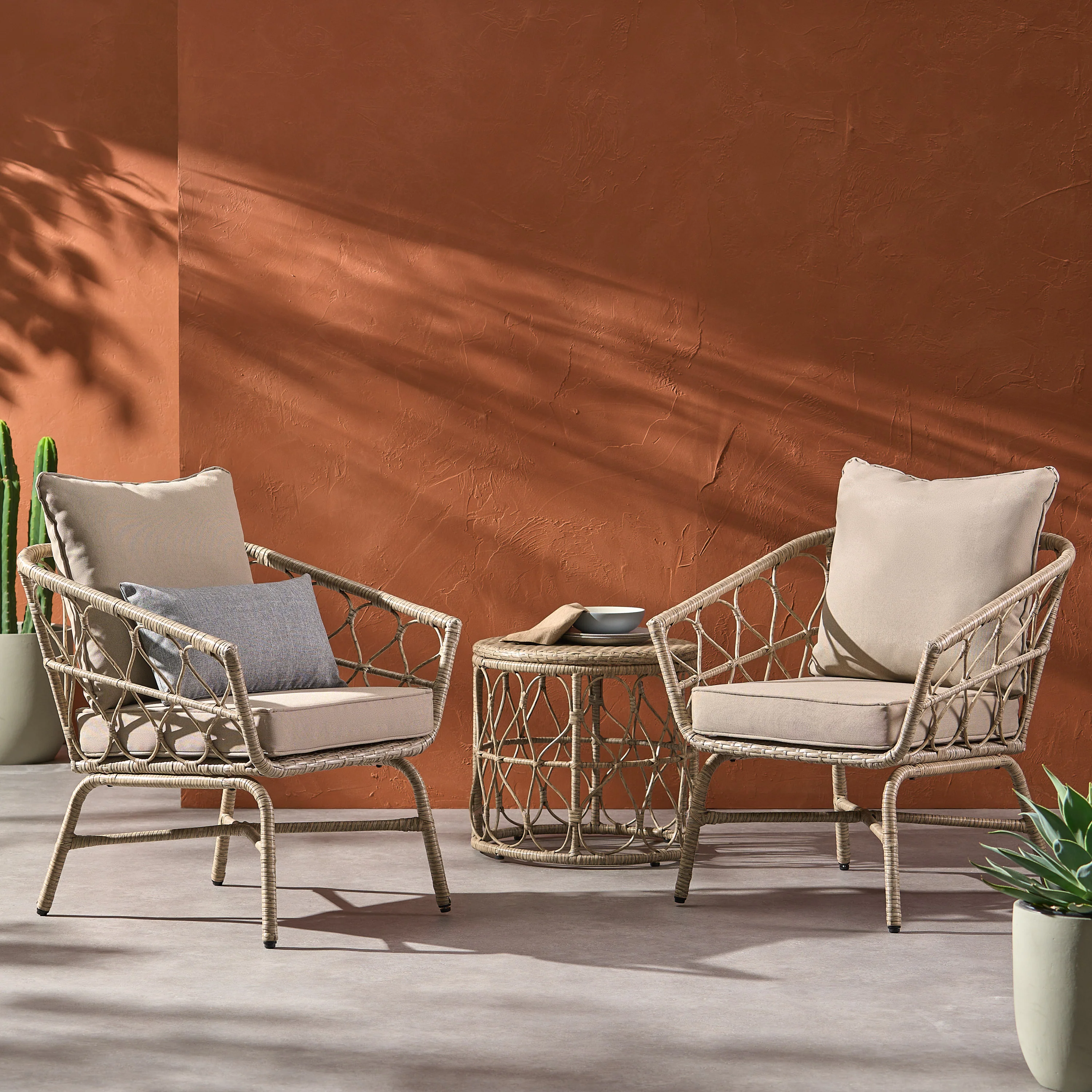 Zircon 3-Piece Patio Set with 2 Club Chairs and Round Table