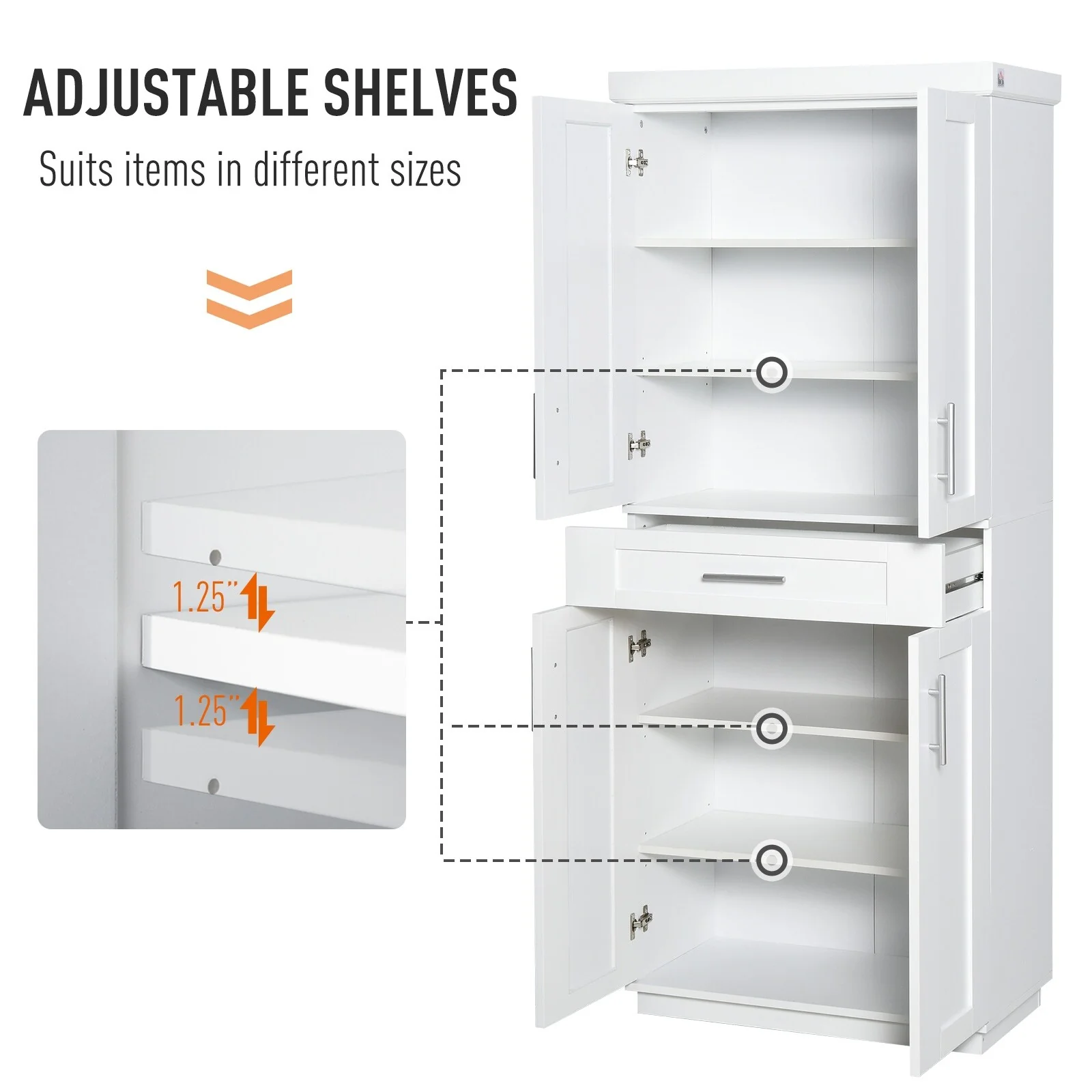 HOMCOM Modern Kitchen Pantry Freestanding Cabinet Cupboard - 30