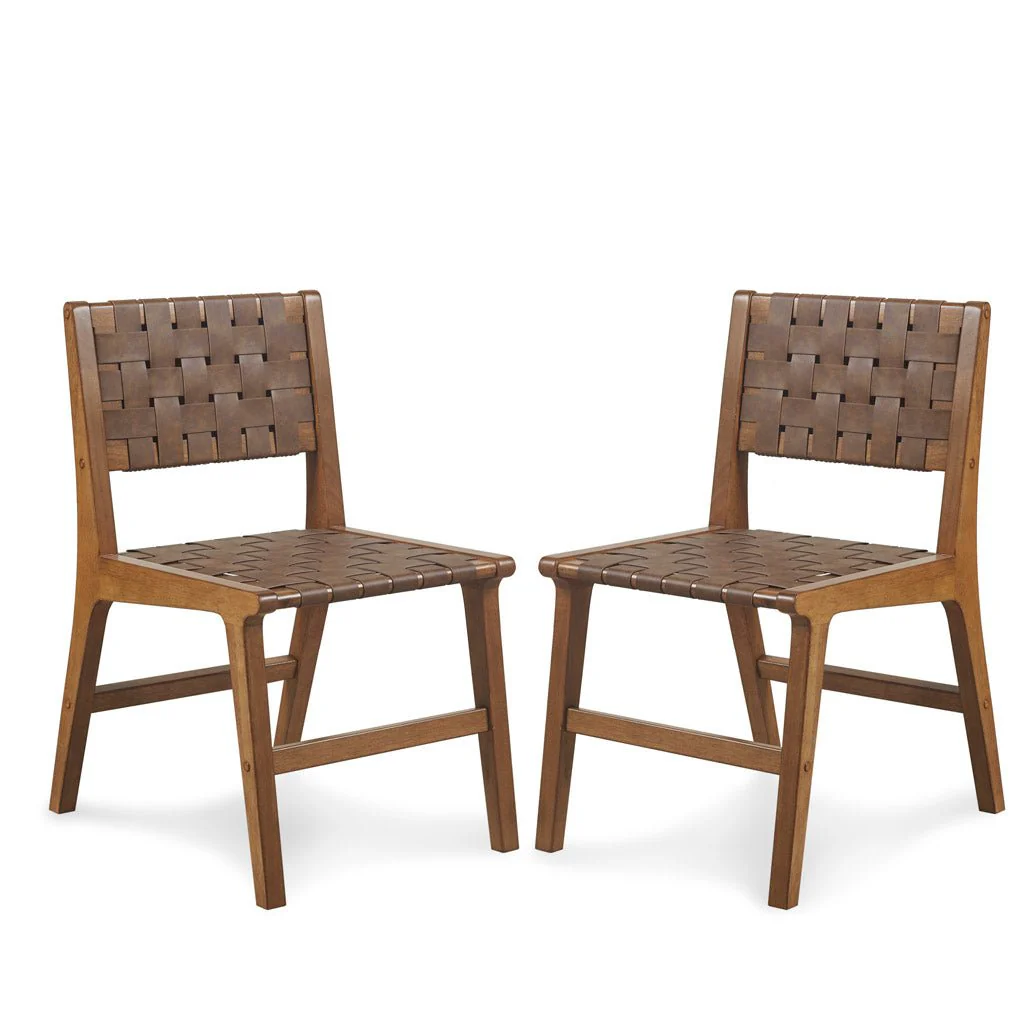 Nebuluxe Faux Leather Woven Dining Chair, Set of 2