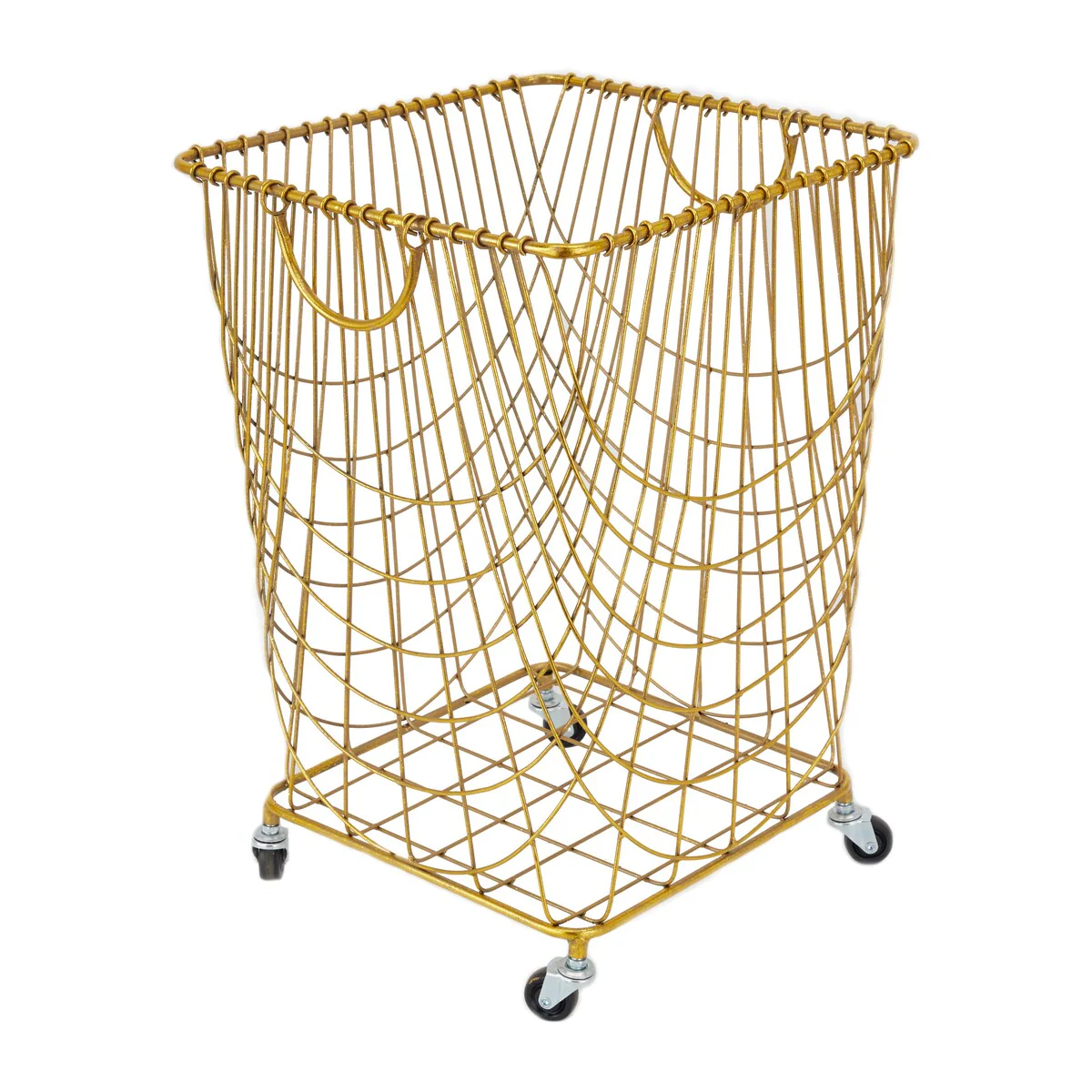 Metal Deep Set Wire Mesh Rolling Laundry Basket Storage Cart with Handles - Black, Gold, White - CosmoLiving by Cosmopolitan
