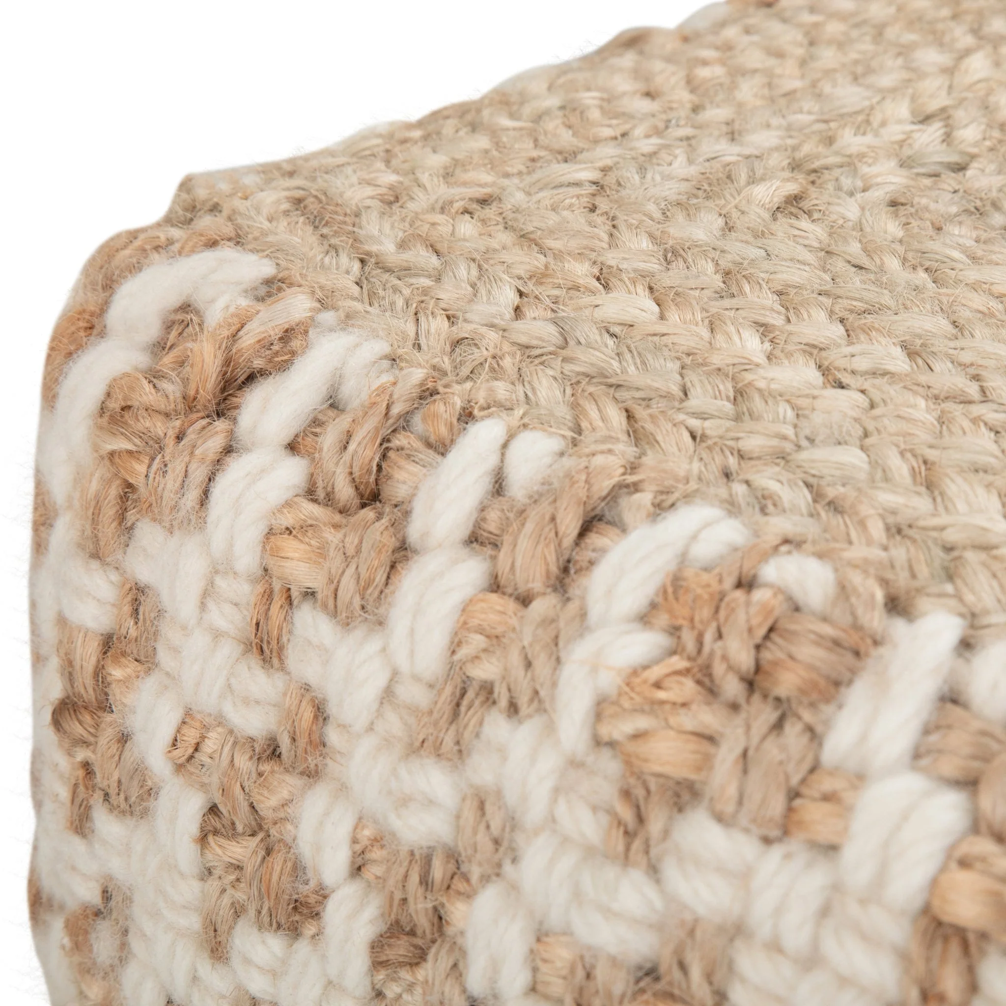 Multi-functional Cube Pouf with Cotton, Wool and Jute Woven Pattern