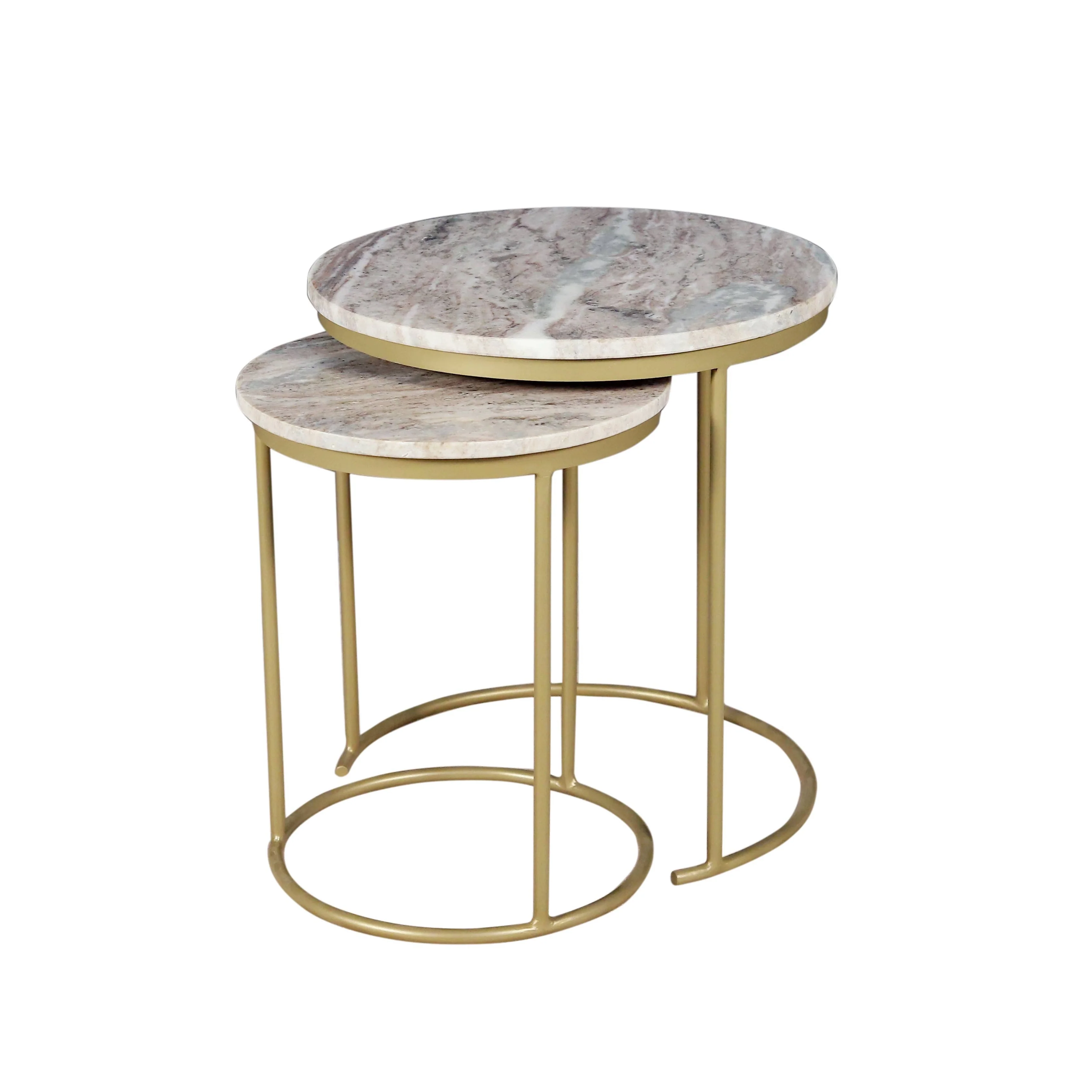 Marble Nesting Coffee Table With Gold Metal Frame, Set of 2